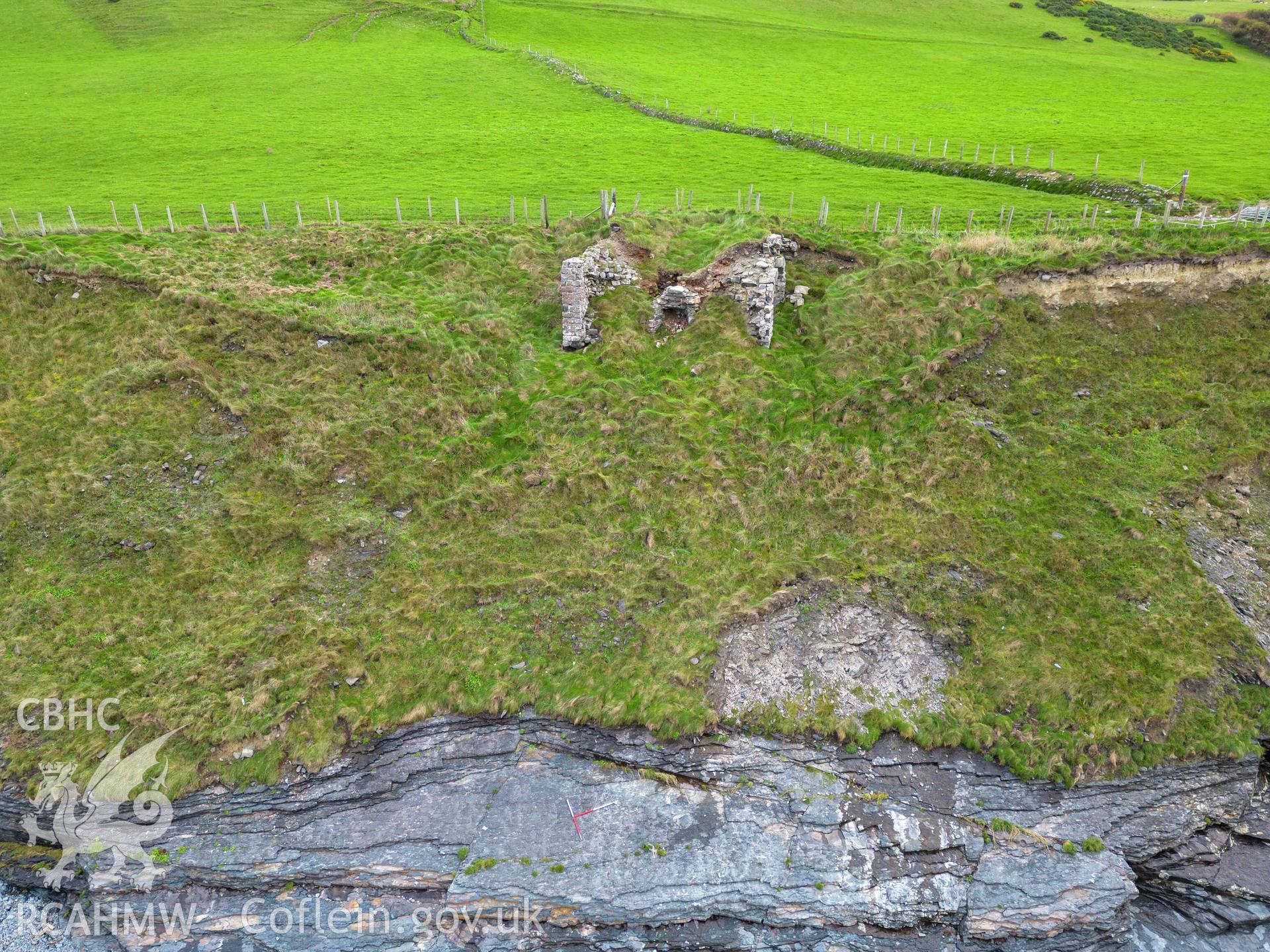 Lime Kiln, Morfa Bychan. General view from the west. Taken as part of UAV photographic survey carried out by Louise Barker, 7 December 2022.