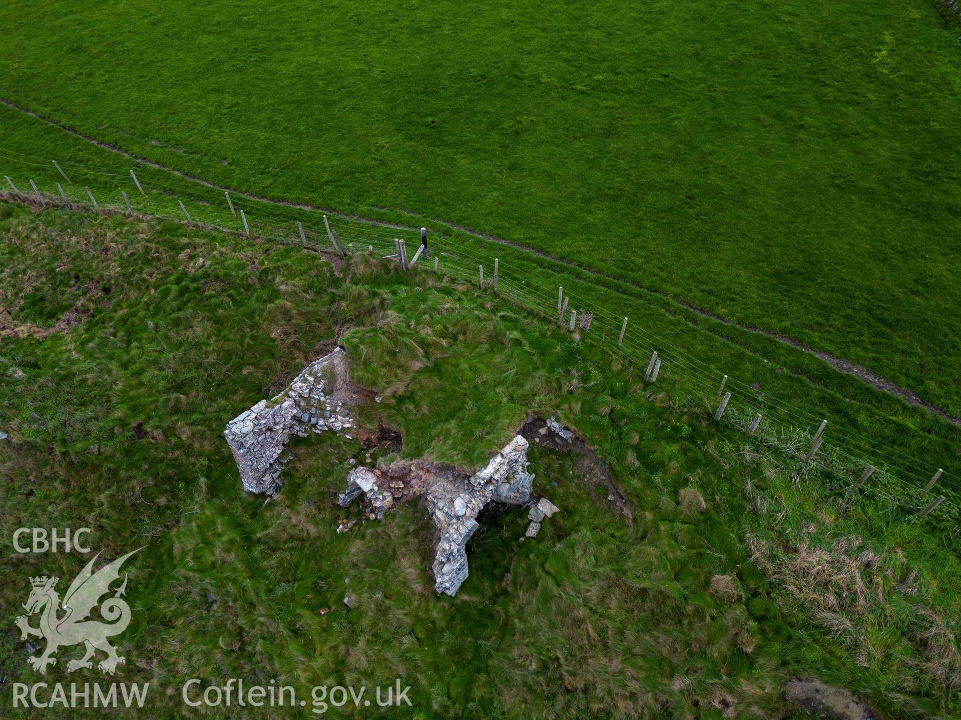 Lime Kiln, Morfa Bychan. General view from the southwest. Taken as part of UAV photographic survey carried out by Louise Barker, 7 December 2022.