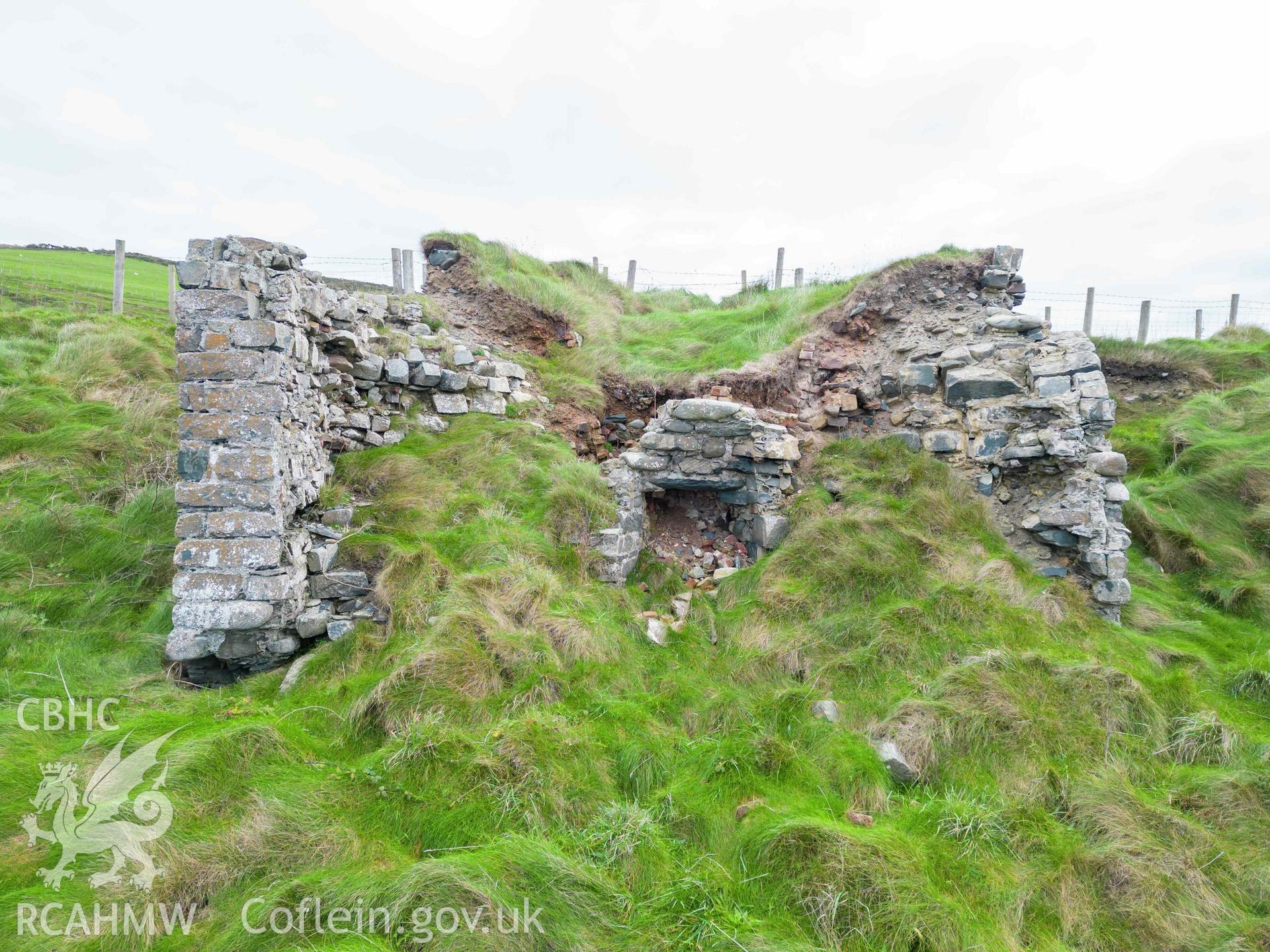 Lime Kiln, Morfa Bychan. Detail of west face and interior. Taken as part of UAV photographic survey carried out by Louise Barker, 7 December 2022.
