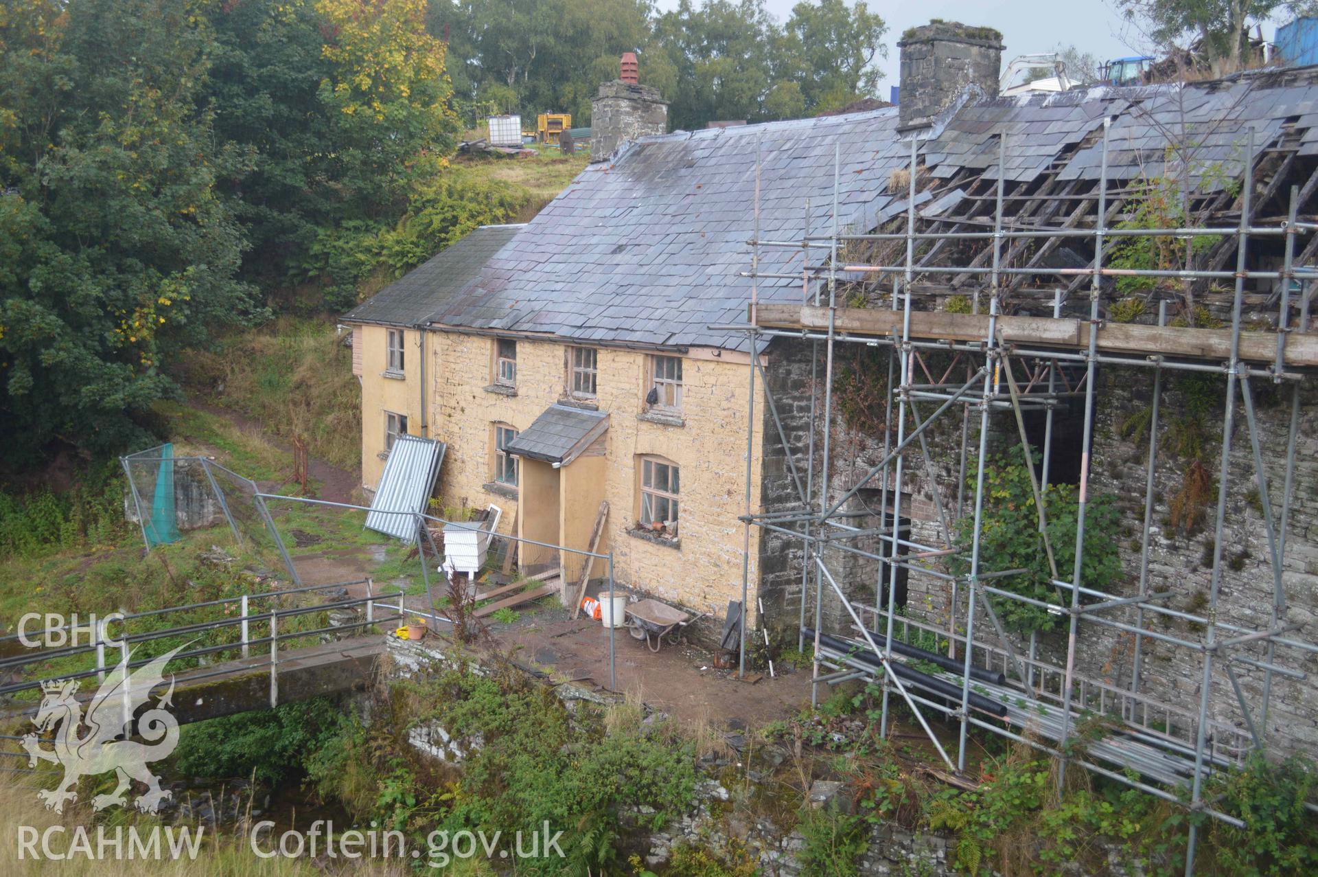Photograph showing Exterior of house and mill, from a Level 3 historic building recording of Felincamlais Farm, Libanus, carried out by Clwyd-Powys Archaeological Trust in 2022. Report no: 1899, Project no. 2651.
