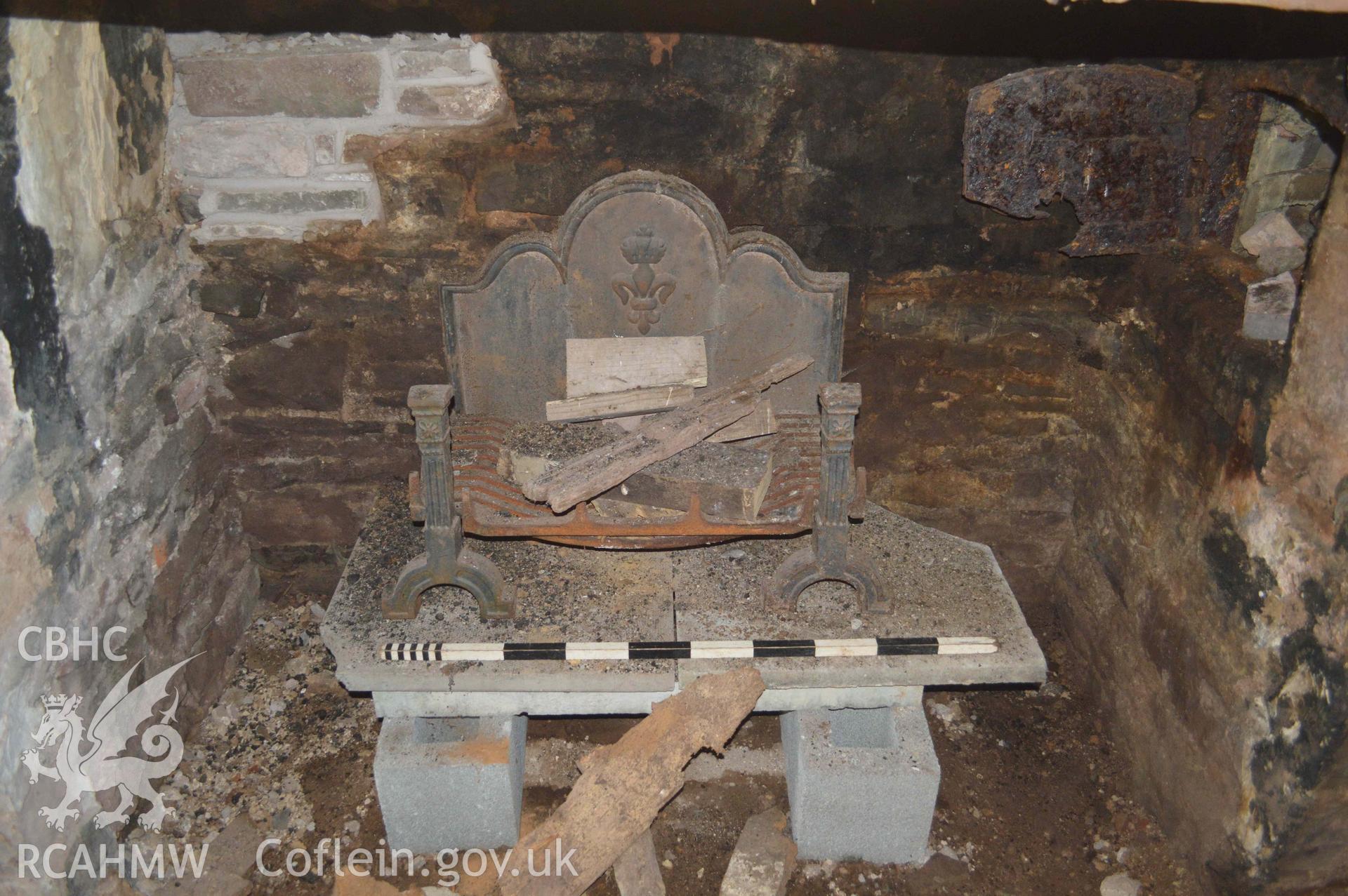 Photograph showing Interior of N gable fireplace, from a Level 3 historic building recording of Felincamlais Farm, Libanus, carried out by Clwyd-Powys Archaeological Trust in 2022. Report no: 1899, Project no. 2651.