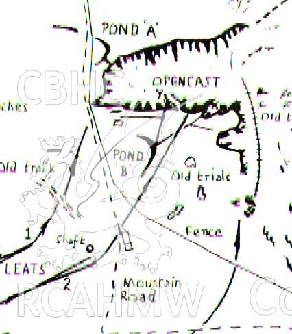 Digital image of survey of hushing ponds and feeder leats above Craig y Mwyn opencast - Bick, 1991