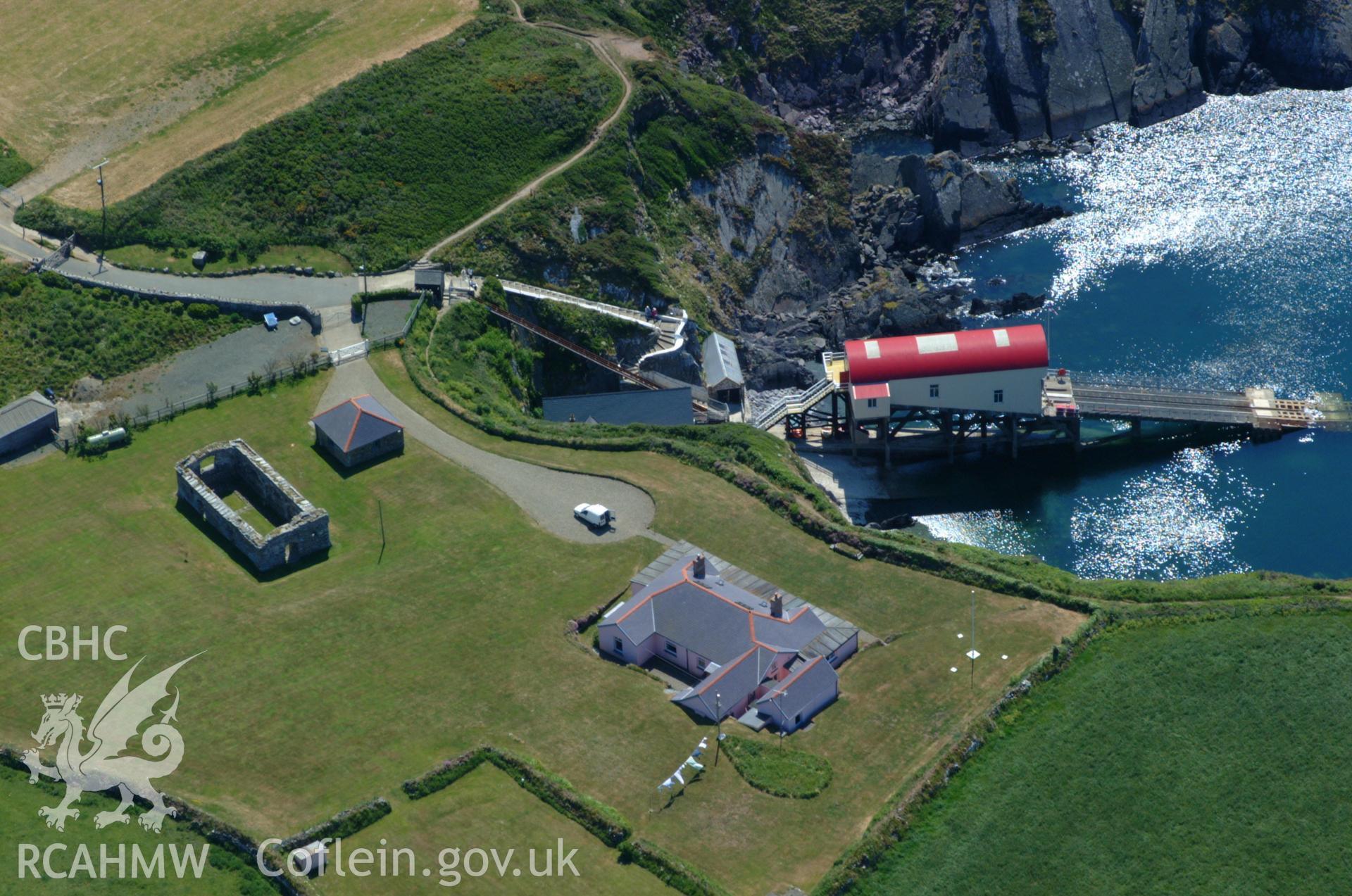 RCAHMW colour oblique aerial photograph of the lifeboat station at St Davids taken on 25/05/2004 by Toby Driver