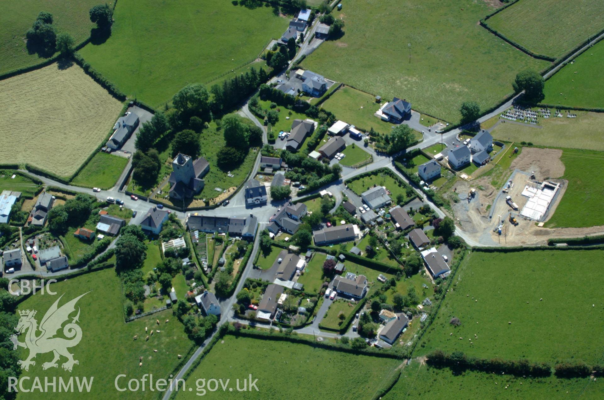 RCAHMW colour oblique aerial photograph of Llanfihangel-y-creuddyn taken on 14/06/2004 by Toby Driver