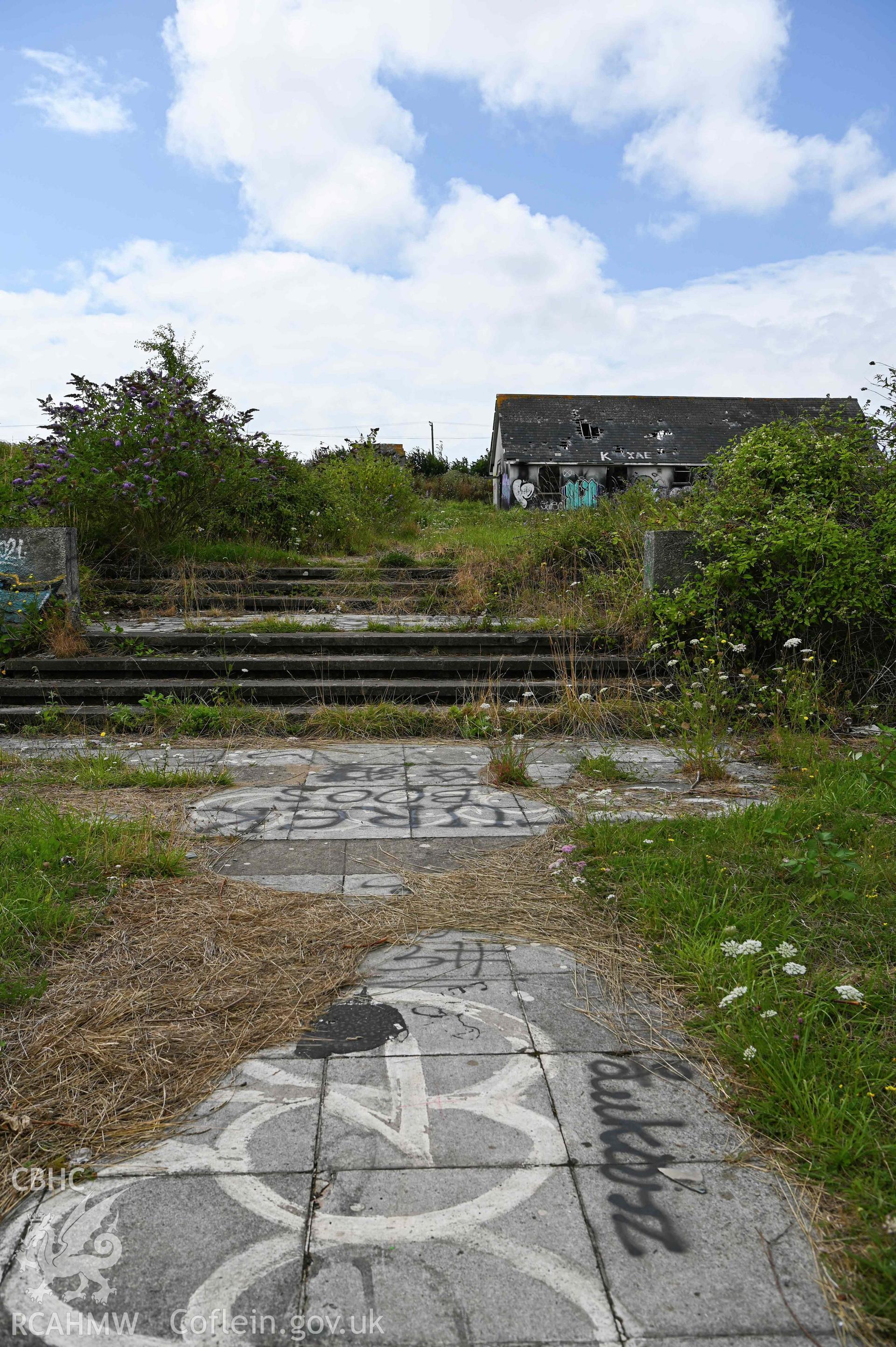 View from church entrance toward steps and central quadrangle. St Athan Boys Village
