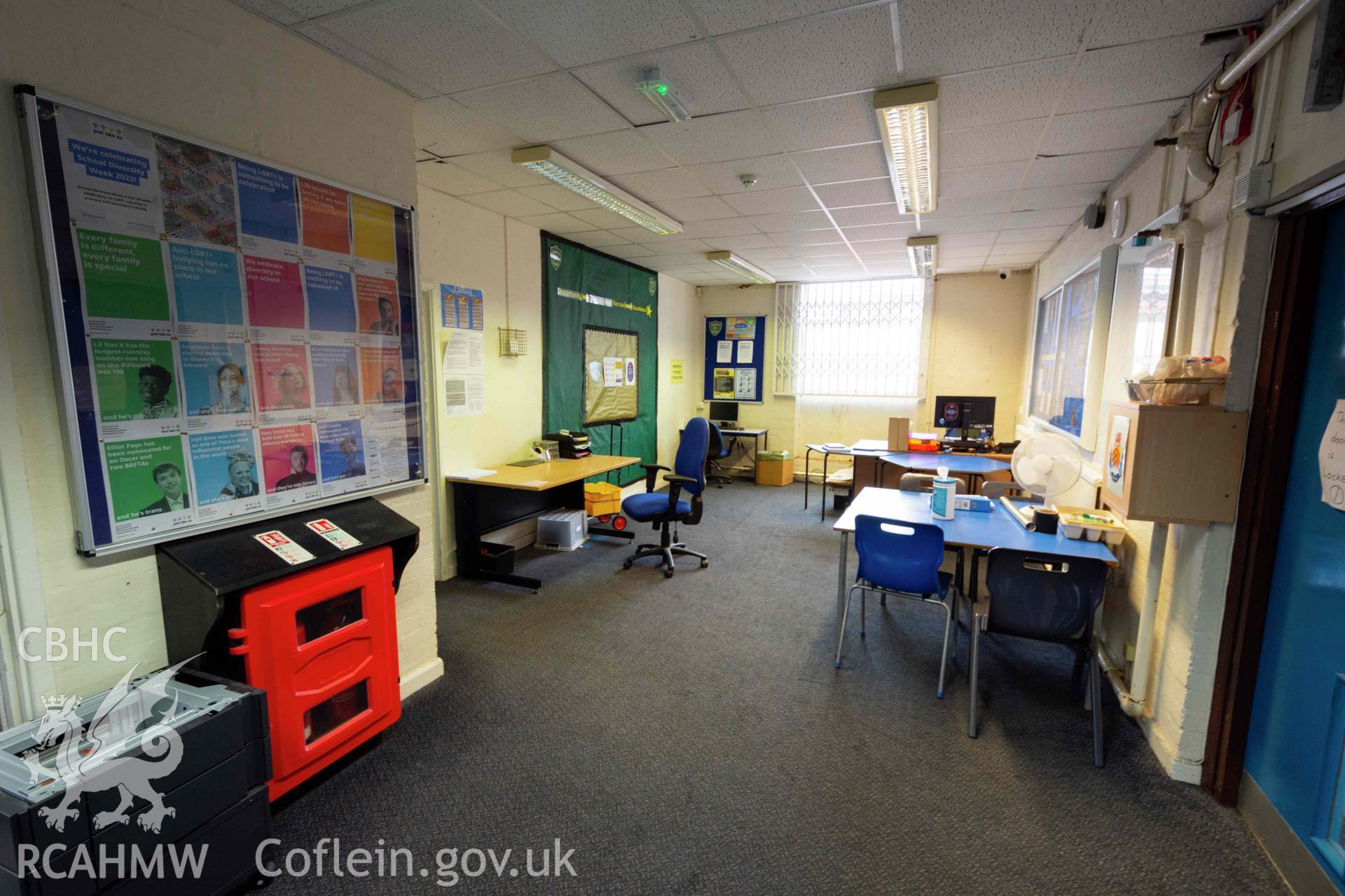 Calcella office, towards end window. North east wing. Ground floor. Cathays High School