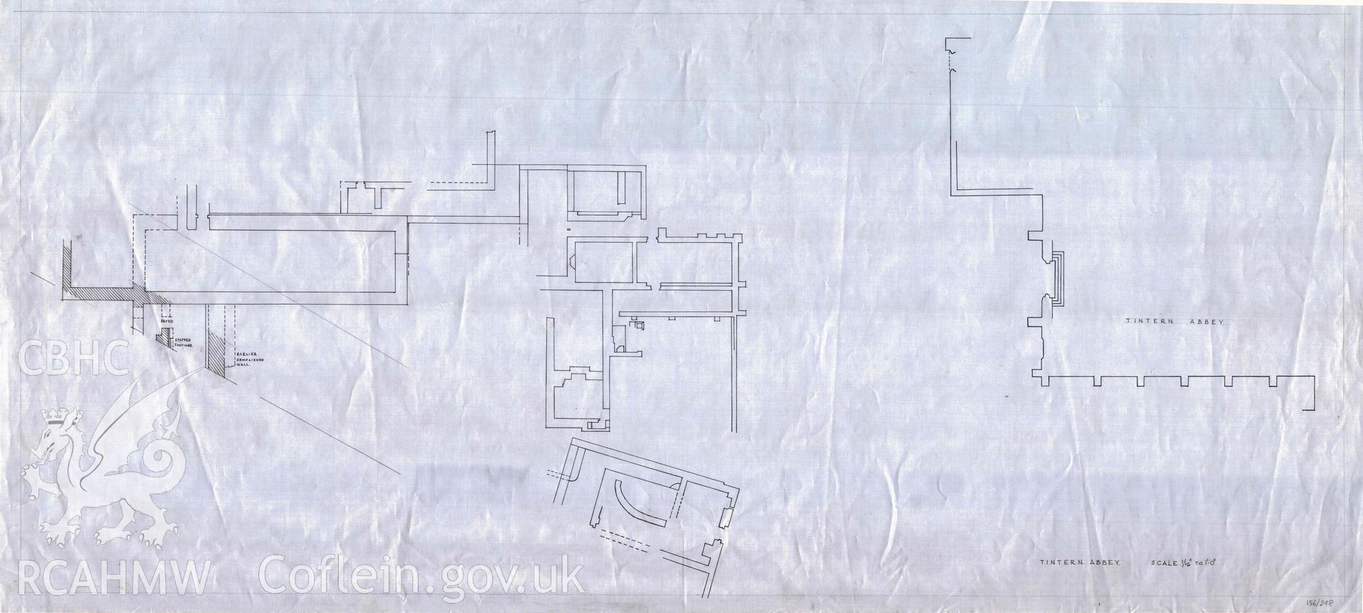 Cadw guardianship monument drawing,  plan of buildings opposite west entrance of the church, Tintern Abbey.