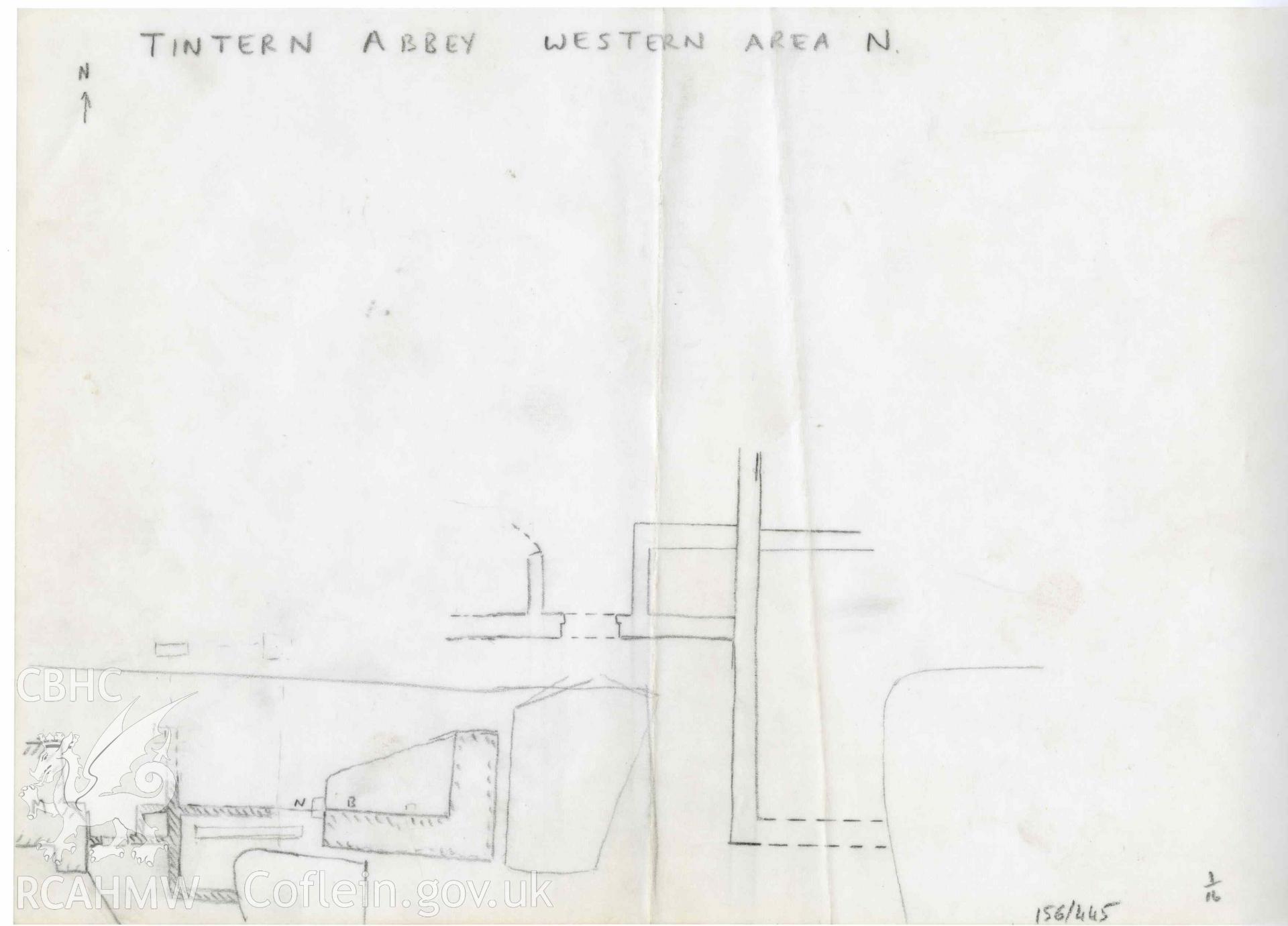 Cadw Guardianship monument drawing, sketch plan of western area, north, Tintern Abbey.