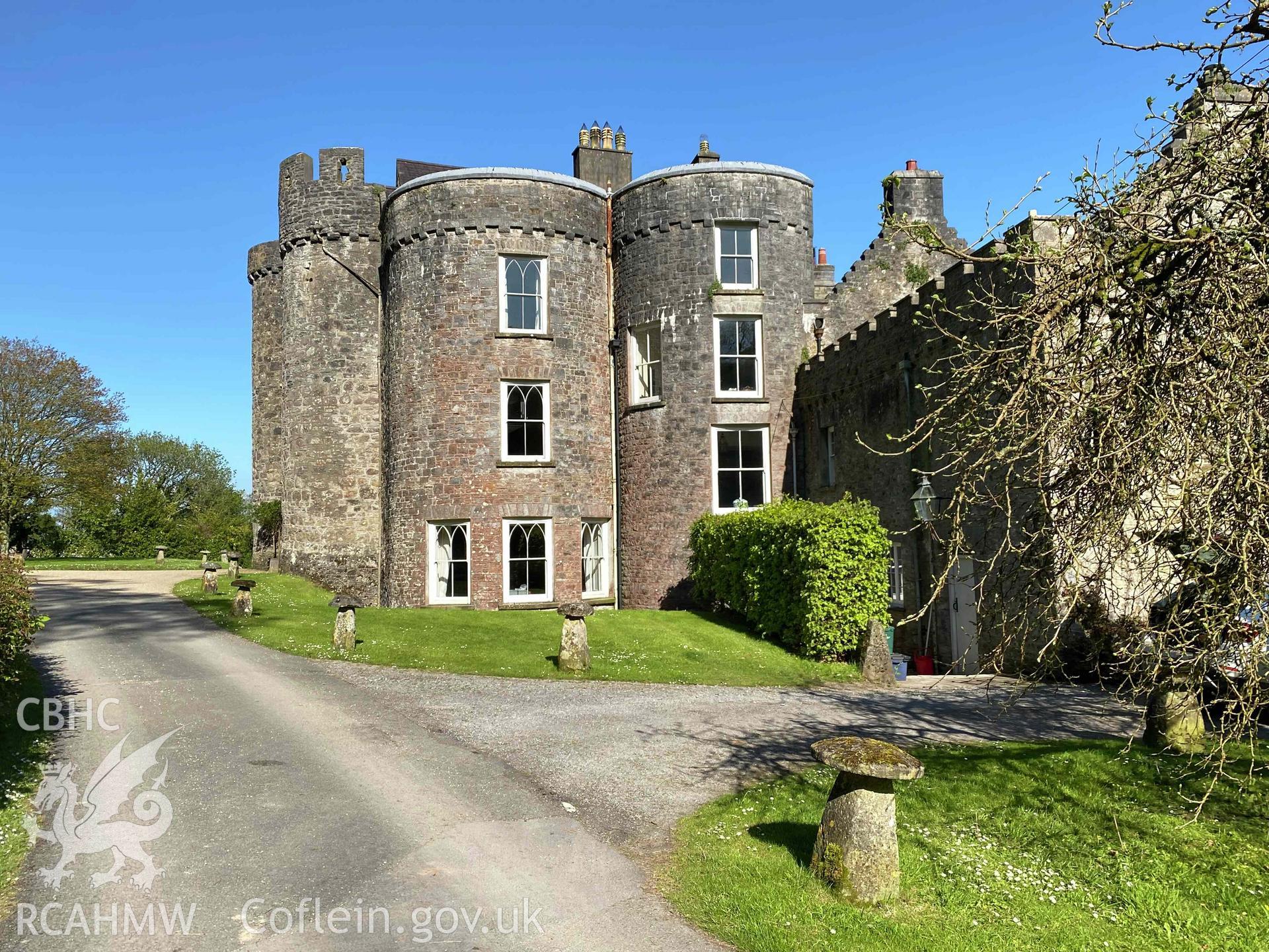 Digital photograph showing general view of Upton Castle, produced by Paul Davis in 2023