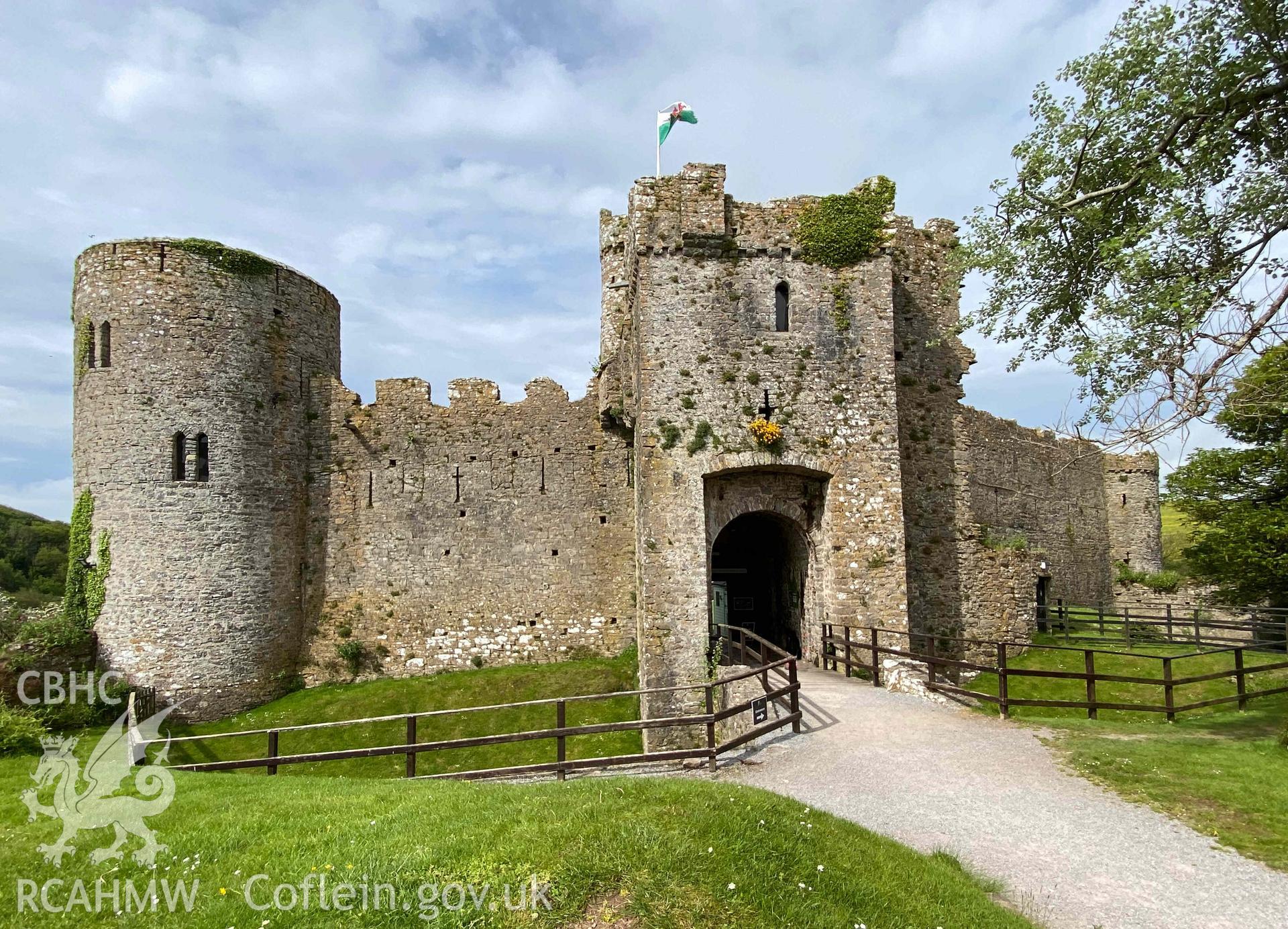 Digital photograph showing exterior of Manorbier Castle, produced by Paul Davis in 2023