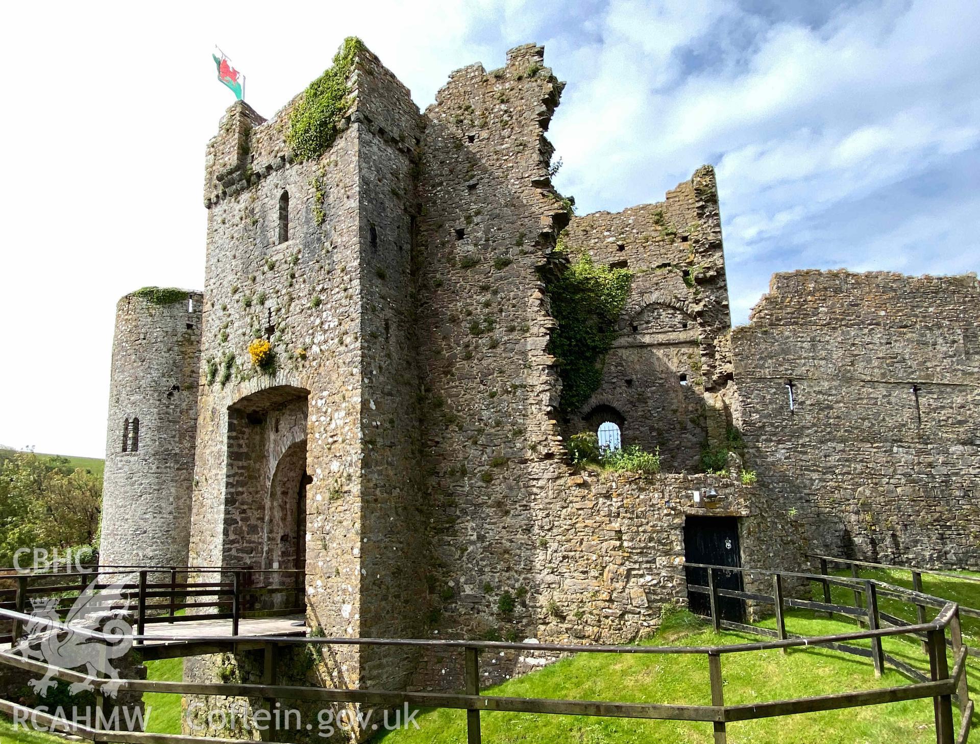 Digital photograph showing exterior of Manorbier Castle, produced by Paul Davis in 2023