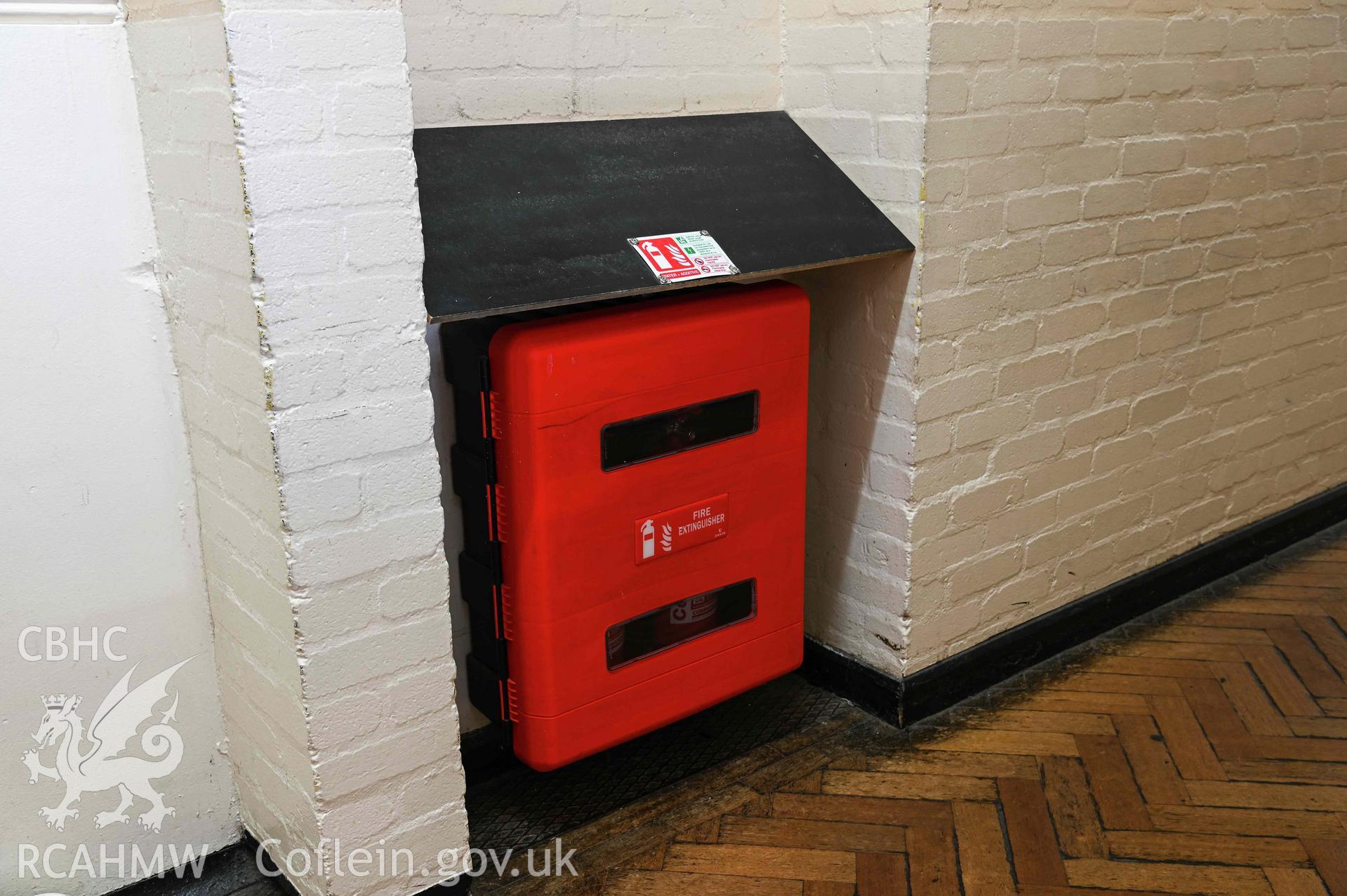 Fire extinguisher case. South west wing. Ground floor. Cathays High School