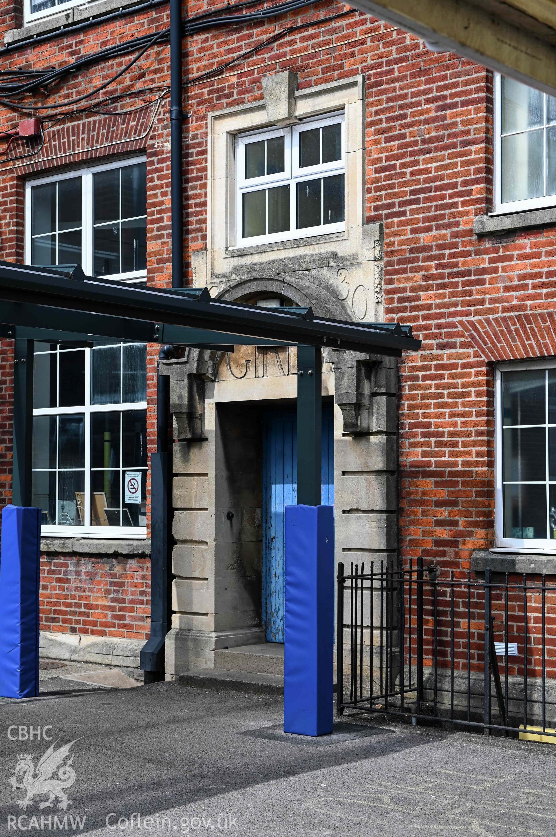 Girls entrance with canopy. South west access to central building. Cathays High School