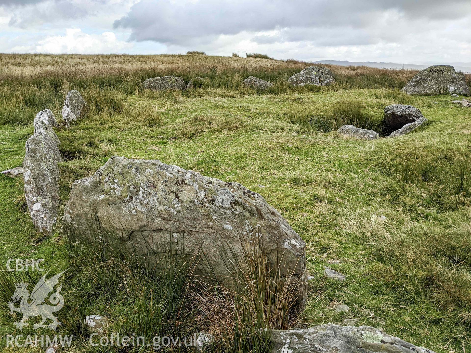 Carn Llechart ring cairn. Part of a photographic survey of Carn Llechart, Pontardawe, conducted by Meilyr Powel of RCAHMW on 1st October 2022.