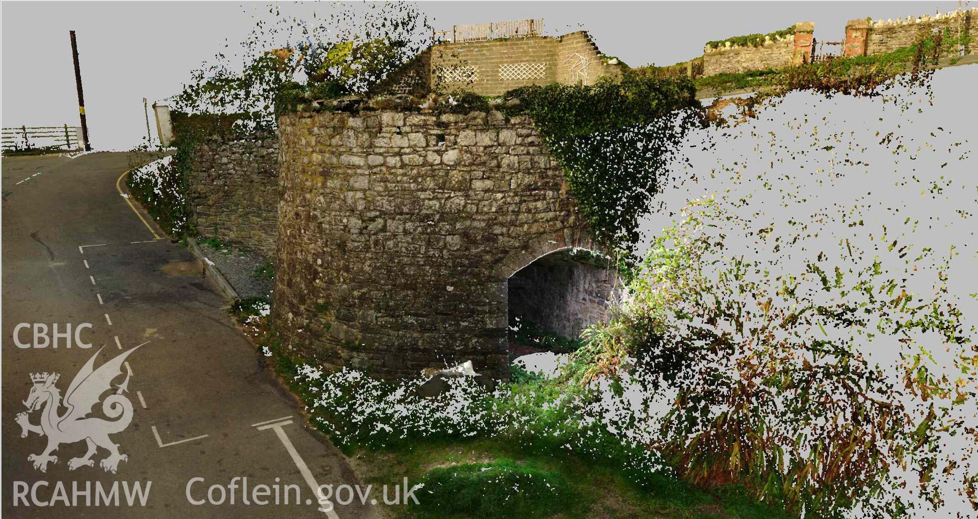 'Close up view of lime kiln looking south west. Image taken from point cloud.' Photograph taken as part of Terrestrial Laser Scanning Survey of Llangrannog limekiln, carried out by Dr Jayne Kamintzis of RCAHMW on 20 September 2022.