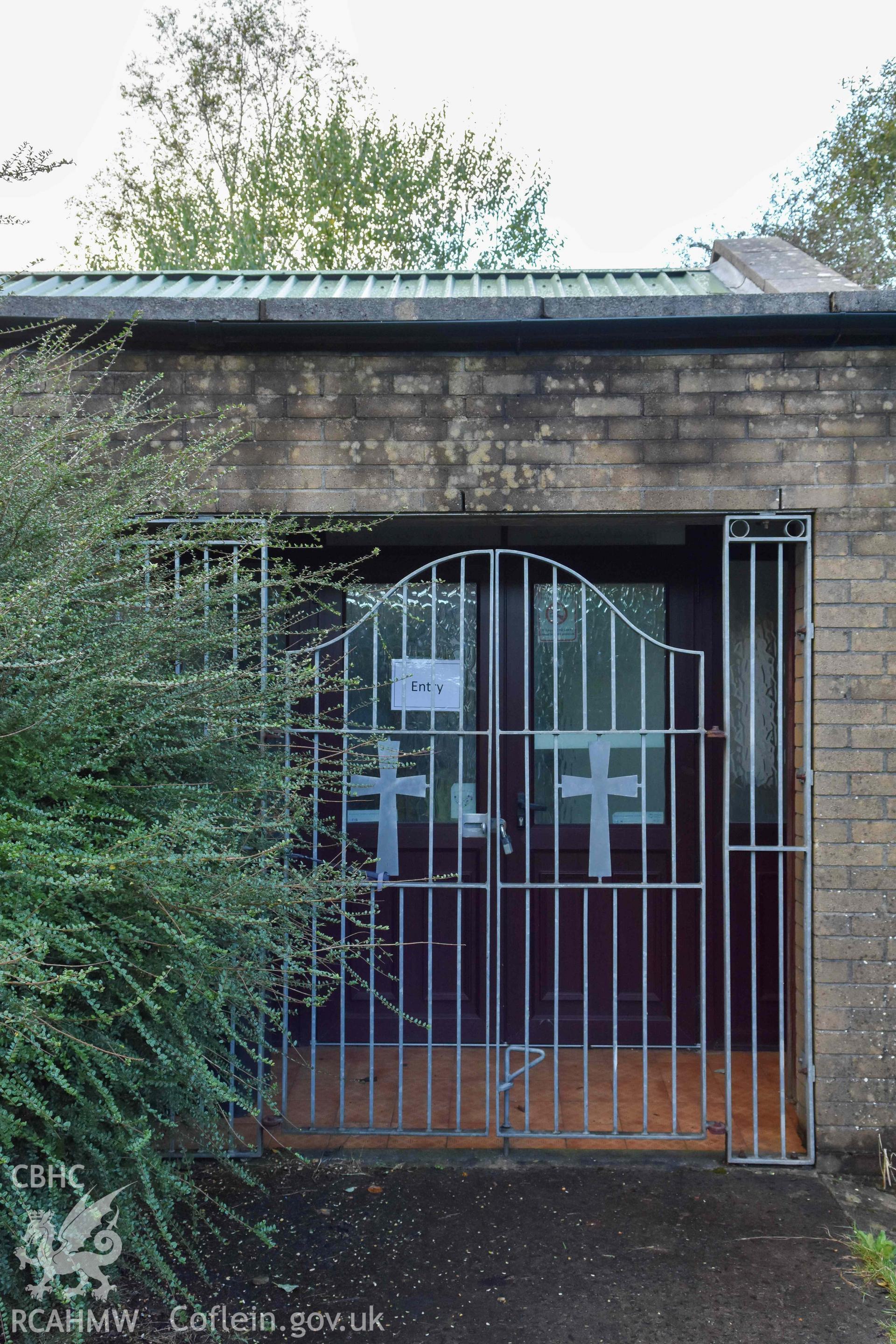 Detail of entrance to church hall at north end