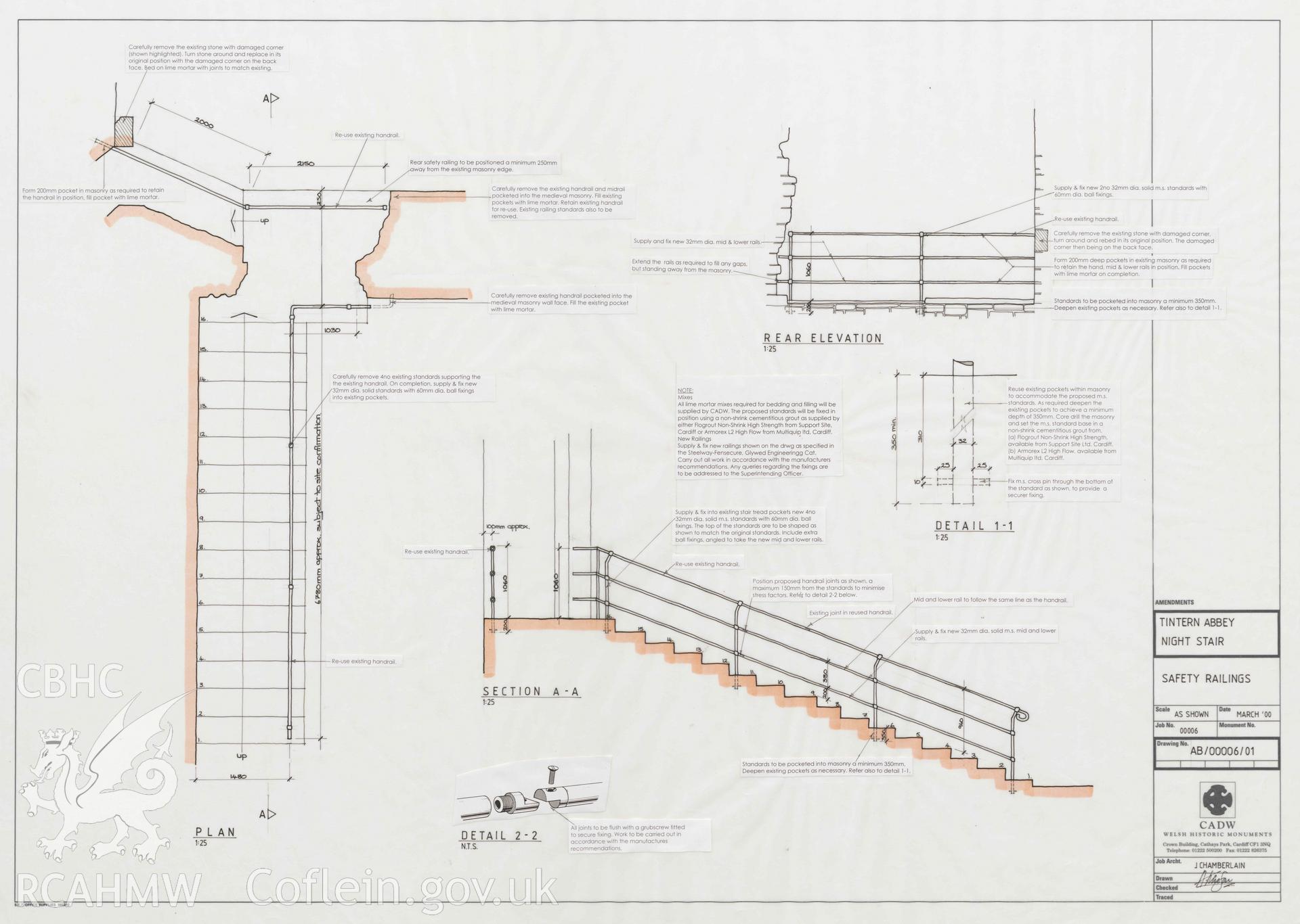 Tintern Abbey. Night stair, safety railings. Digitised copy of original awaiting transfer from Cadw.