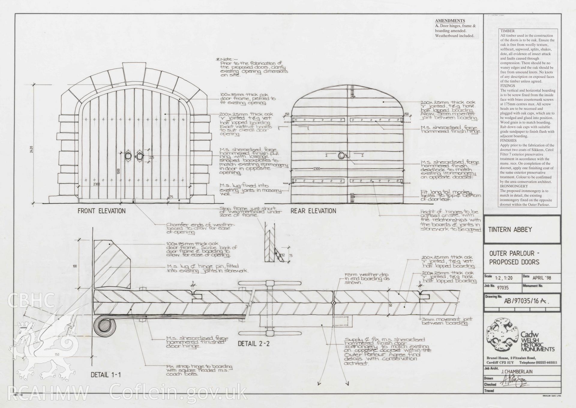 Tintern Abbey. Outer parlour, proposed doors. Digitised copy of original awaiting transfer from Cadw.