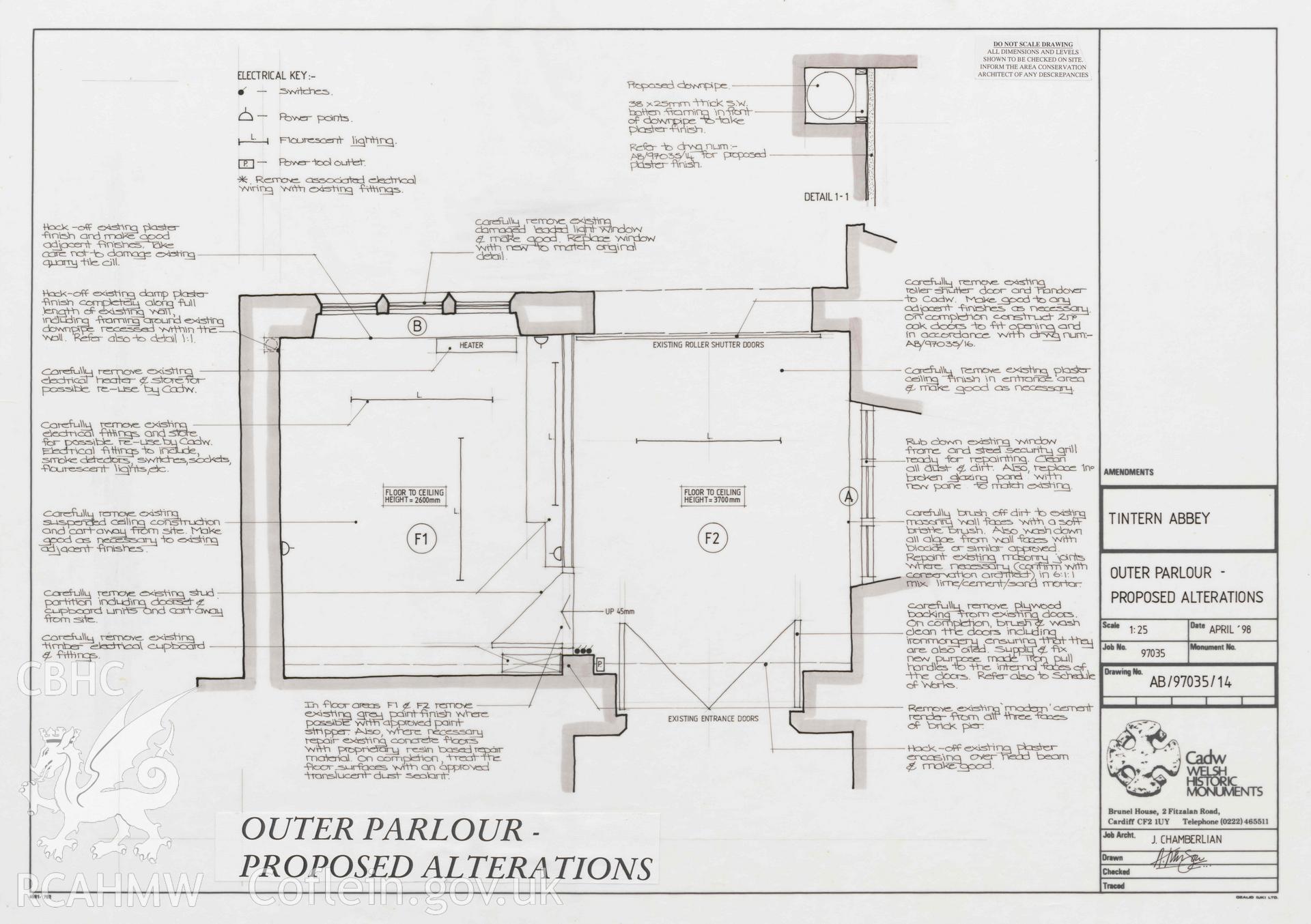 Tintern Abbey. Outer parlour, proposed proposed aterations. Digitised copy of original awaiting transfer from Cadw.