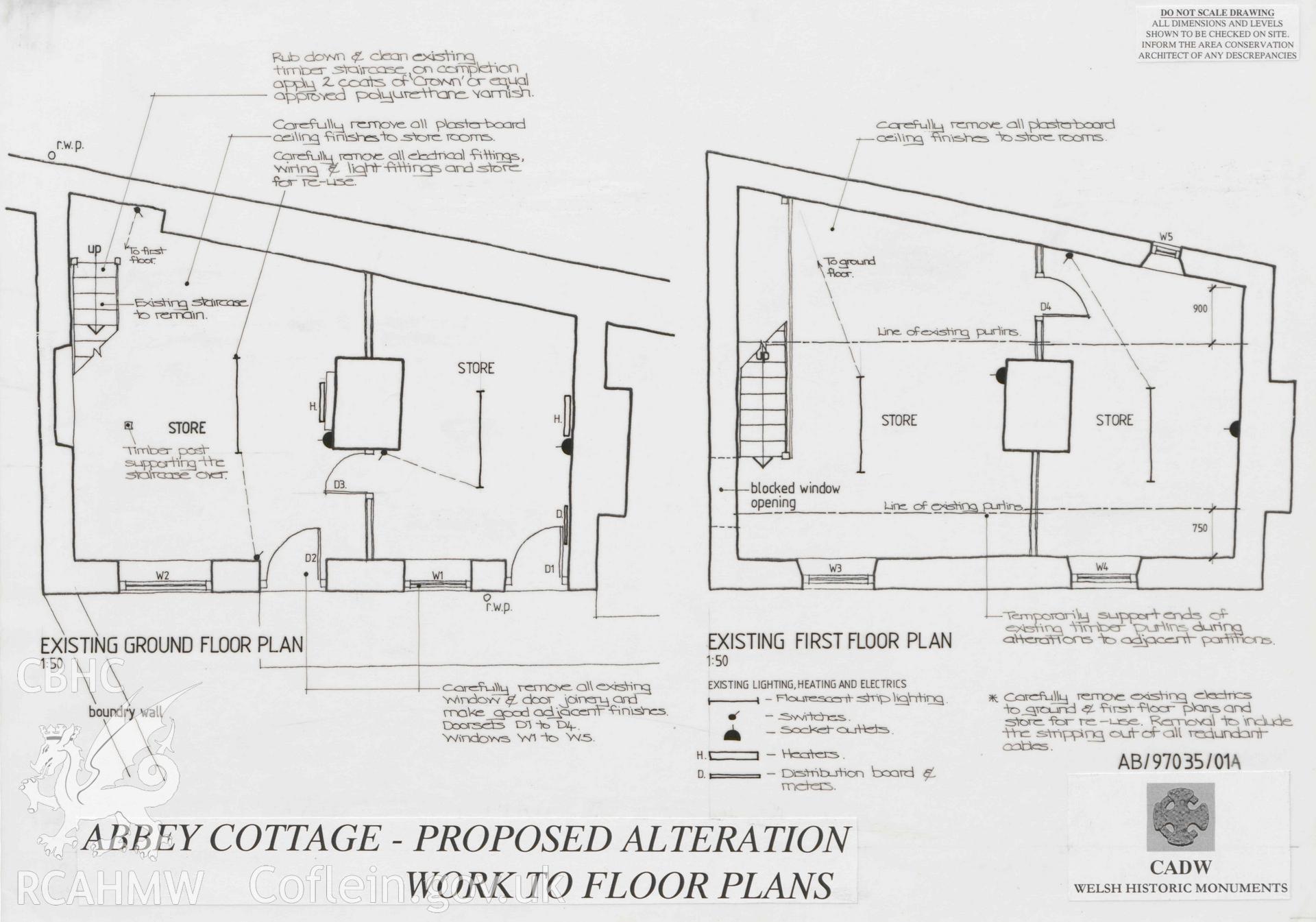 Tintern Abbey. Abbey Cottage, proposed alteration work to floor plans. Digitised copy of original awaiting transfer from Cadw.