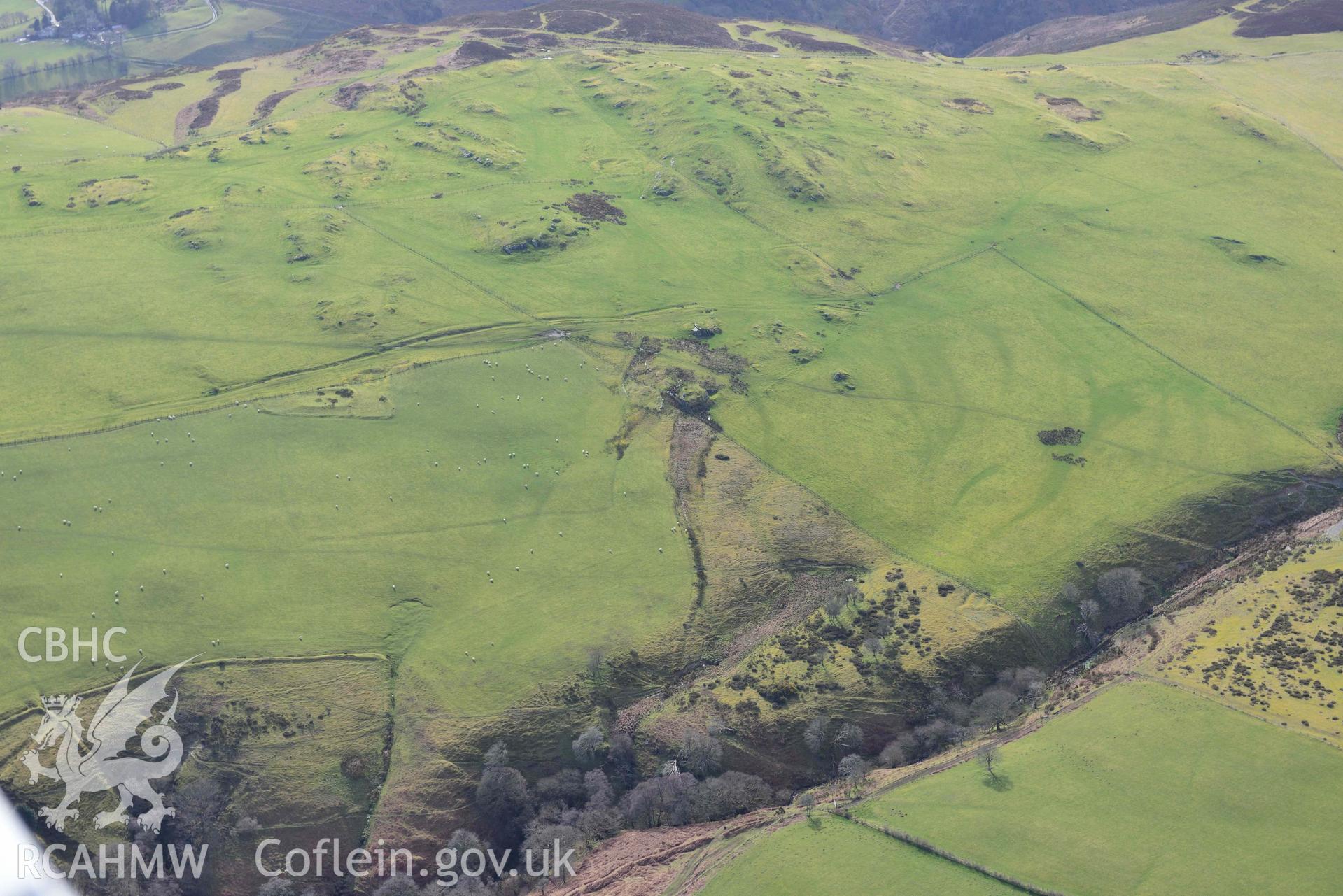 Cefn Goleu/Cwm Sidwal deserted rural settlement. Oblique aerial photograph taken during the Royal Commission’s programme of archaeological aerial reconnaissance by Toby Driver on 14 March 2022.