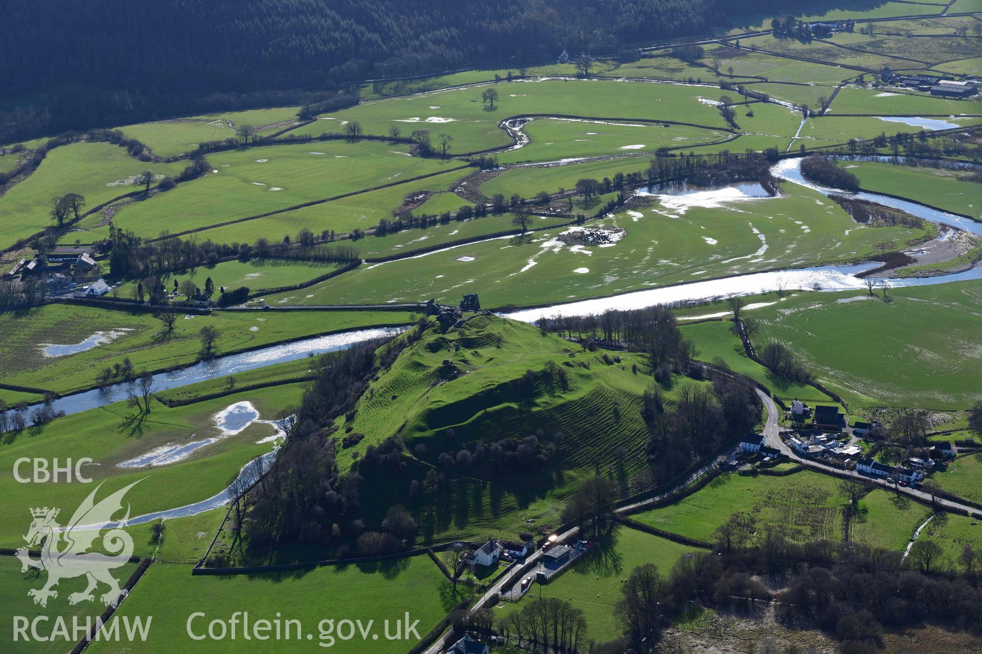 Dryslwyn Castle. Oblique aerial photograph taken during the Royal Commission’s programme of archaeological aerial reconnaissance by Toby Driver on 14 March 2022.