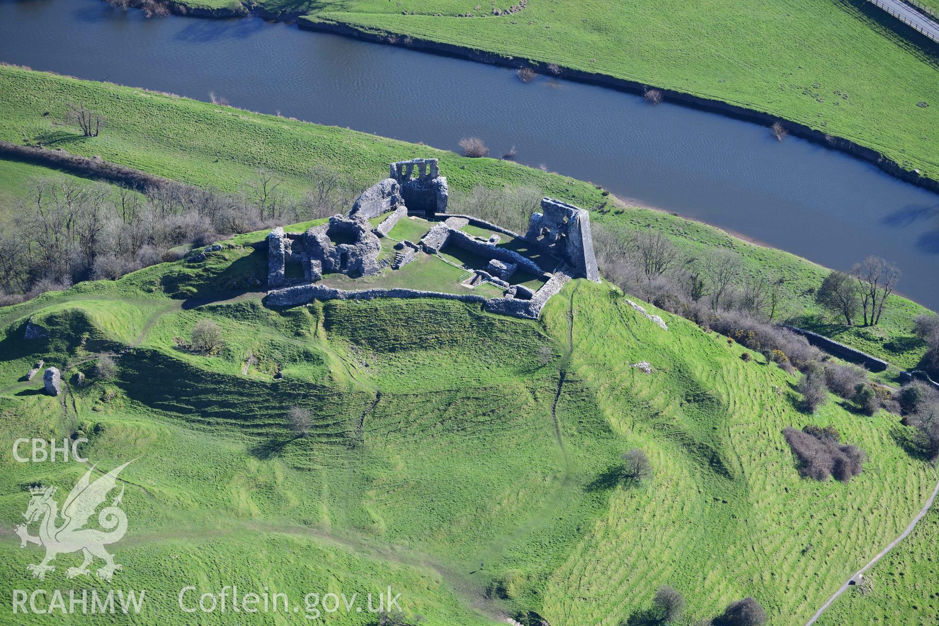 Dryslwyn Castle. Oblique aerial photograph taken during the Royal Commission’s programme of archaeological aerial reconnaissance by Toby Driver on 14 March 2022.