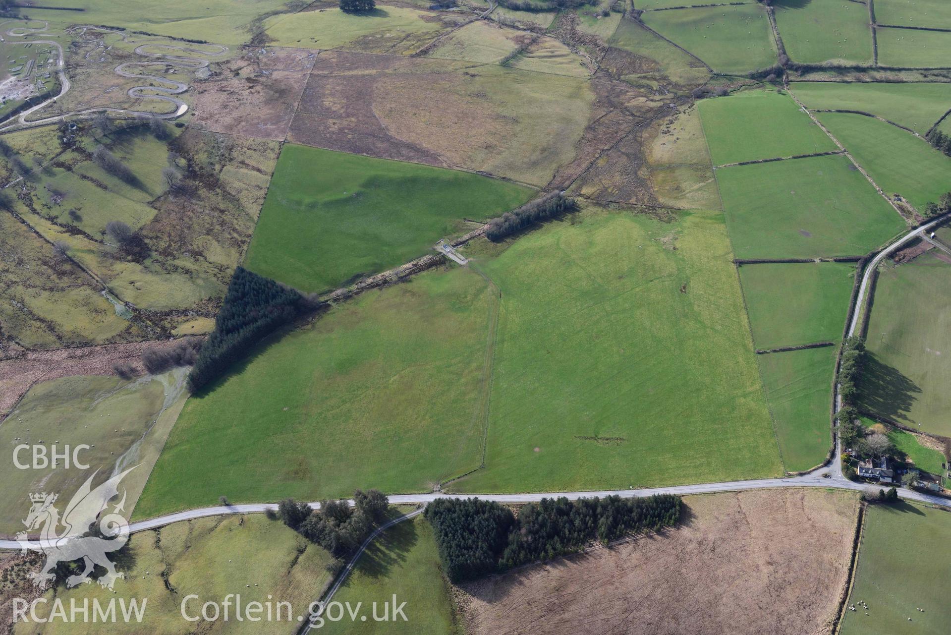 Cwm Nant marching camp, view from the east. Oblique aerial photograph taken during the Royal Commission’s programme of archaeological aerial reconnaissance by Toby Driver on 14 March 2022.