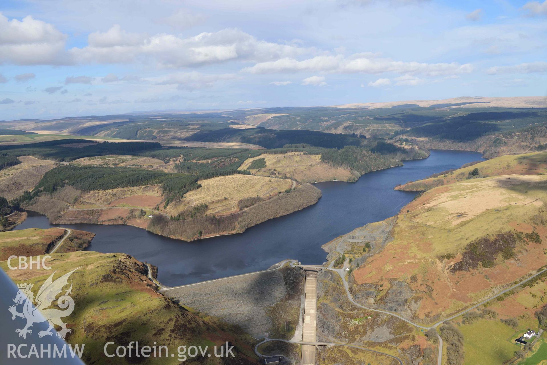 Llyn Brianne Reservoir. Oblique aerial photograph taken during the Royal Commission’s programme of archaeological aerial reconnaissance by Toby Driver on 14 March 2022.
