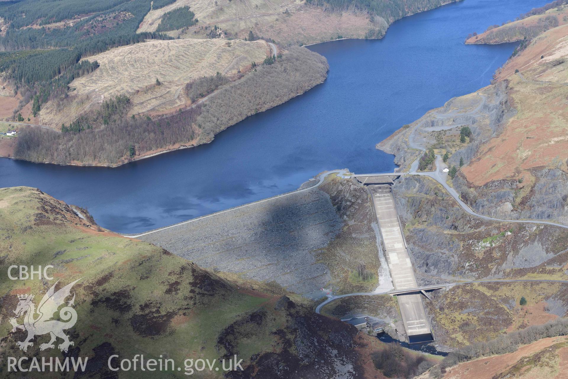 Llyn Brianne Reservoir. Oblique aerial photograph taken during the Royal Commission’s programme of archaeological aerial reconnaissance by Toby Driver on 14 March 2022.