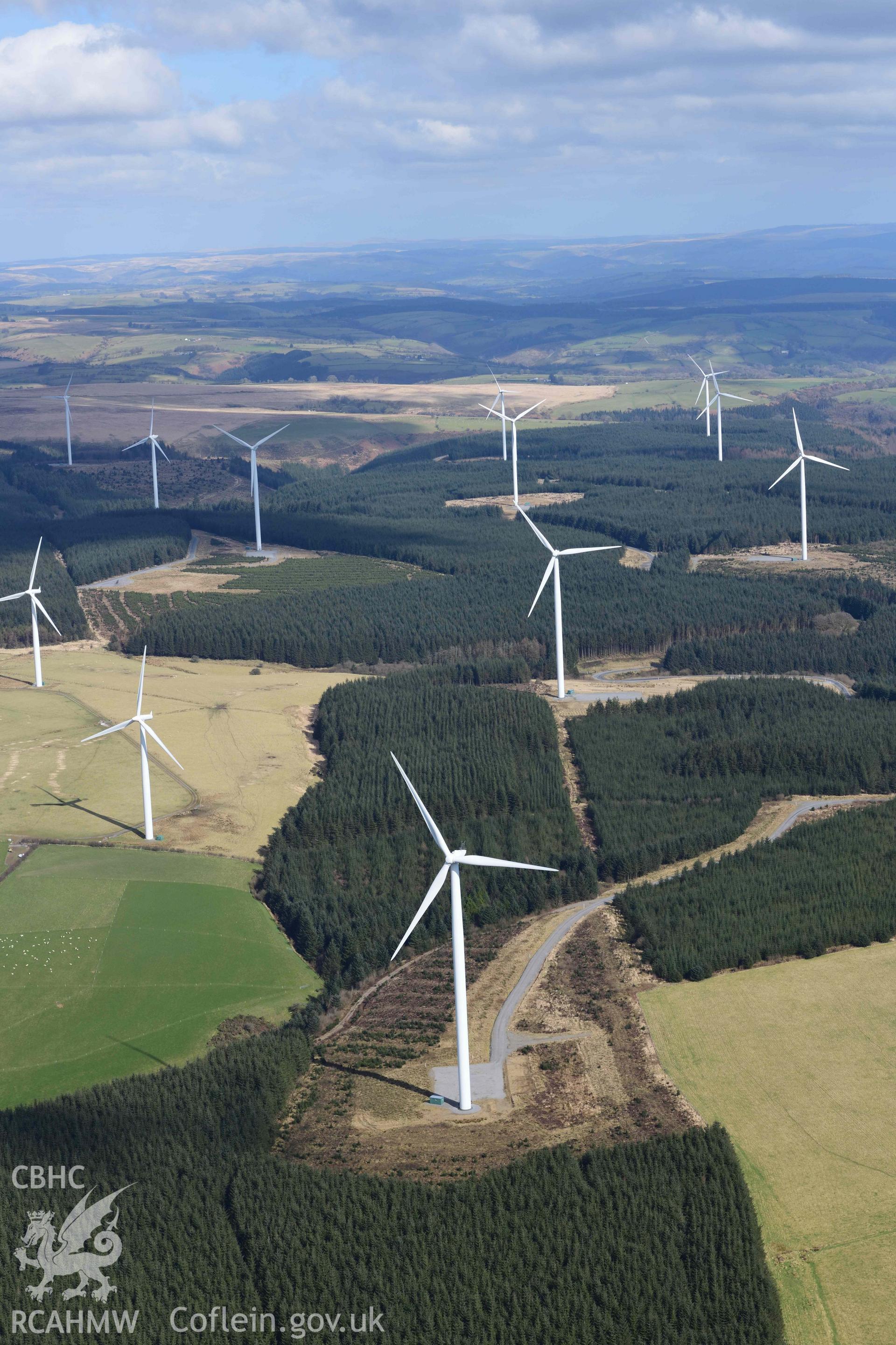 Alltwallis wind farm. Oblique aerial photograph taken during the Royal Commission’s programme of archaeological aerial reconnaissance by Toby Driver on 14 March 2022.