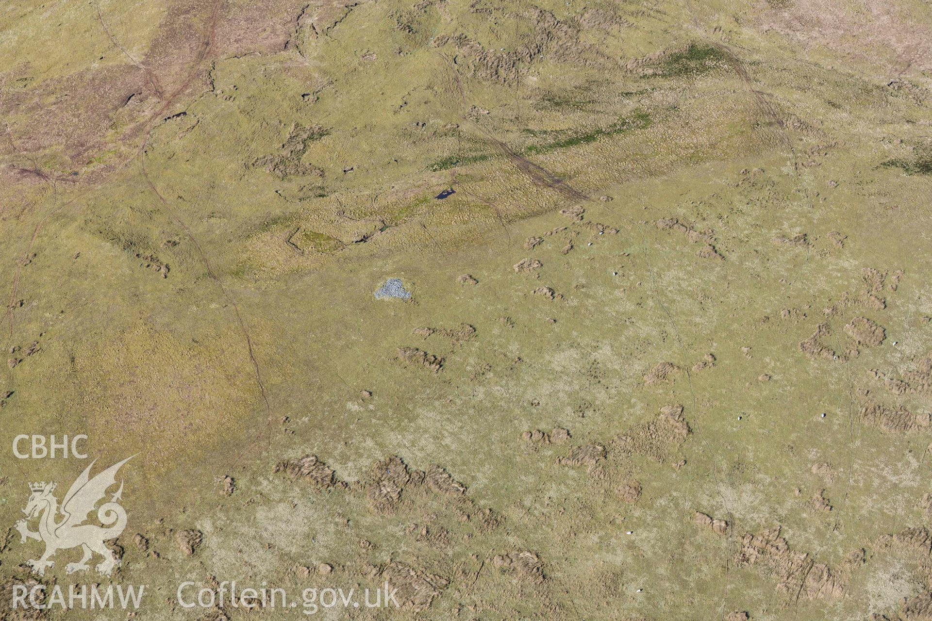 Gurnos ring cairn. Oblique aerial photograph taken during the Royal Commission’s programme of archaeological aerial reconnaissance by Toby Driver on 14 March 2022.