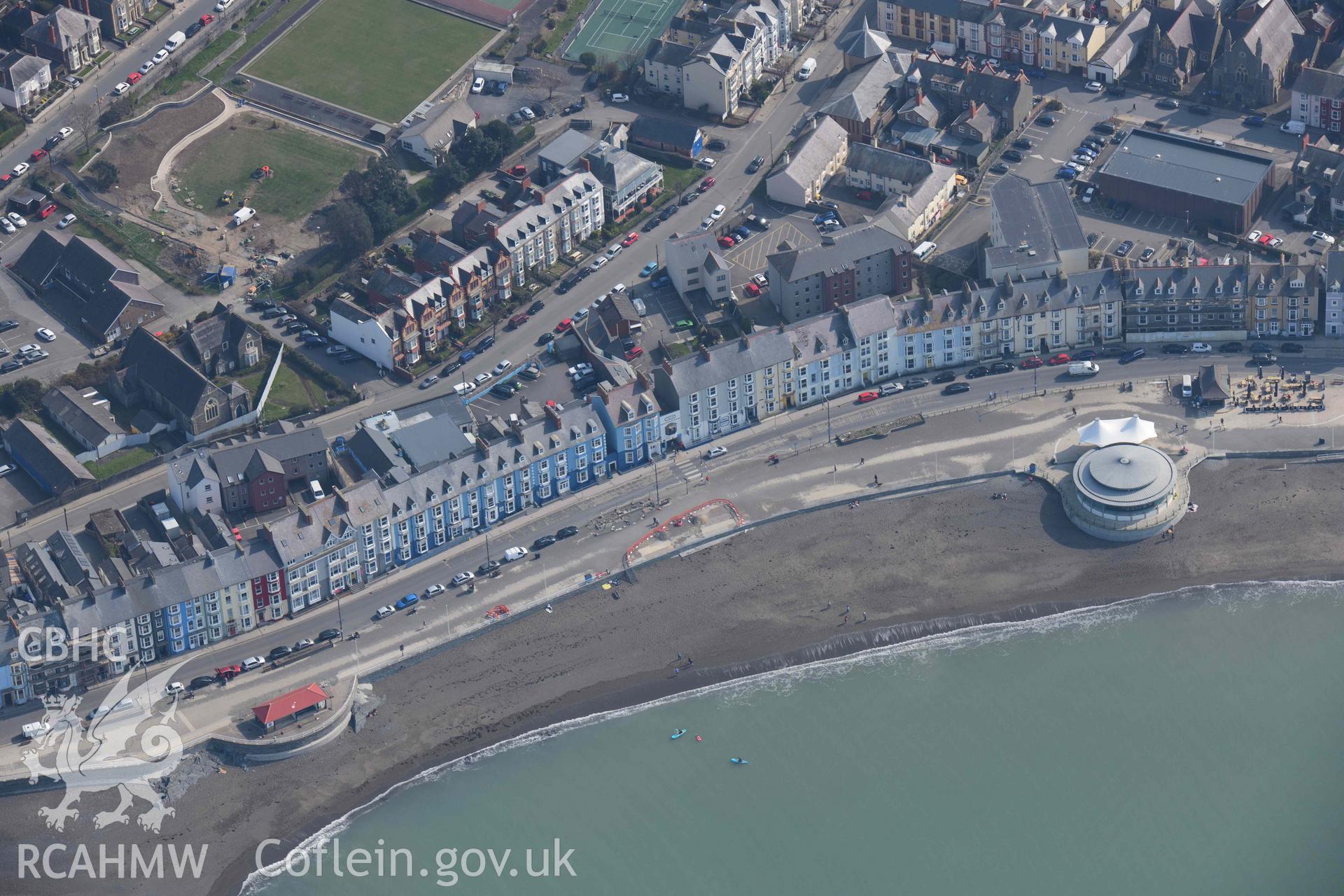 Aberystwyth Bandstand and promenade. Oblique aerial photographs taken during the Royal Commission’s programme of archaeological aerial reconnaissance by Toby Driver on 25 March 2022.