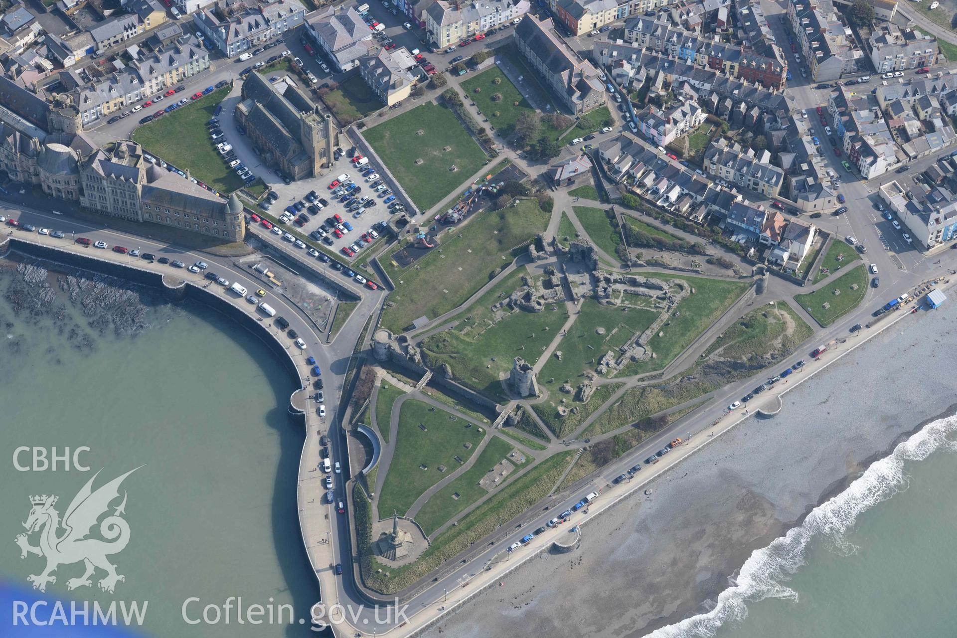 Aberystwyth Castle. Oblique aerial photograph taken during the Royal Commission’s programme of archaeological aerial reconnaissance by Toby Driver on 25 March 2022.