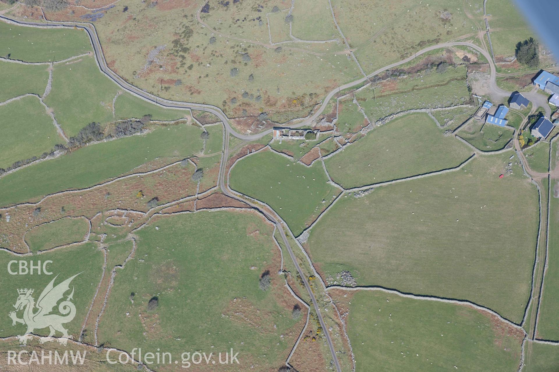 Bron y Foel Burial Chamber. Oblique aerial photograph taken during the Royal Commission’s programme of archaeological aerial reconnaissance by Toby Driver on 25 March 2022.
