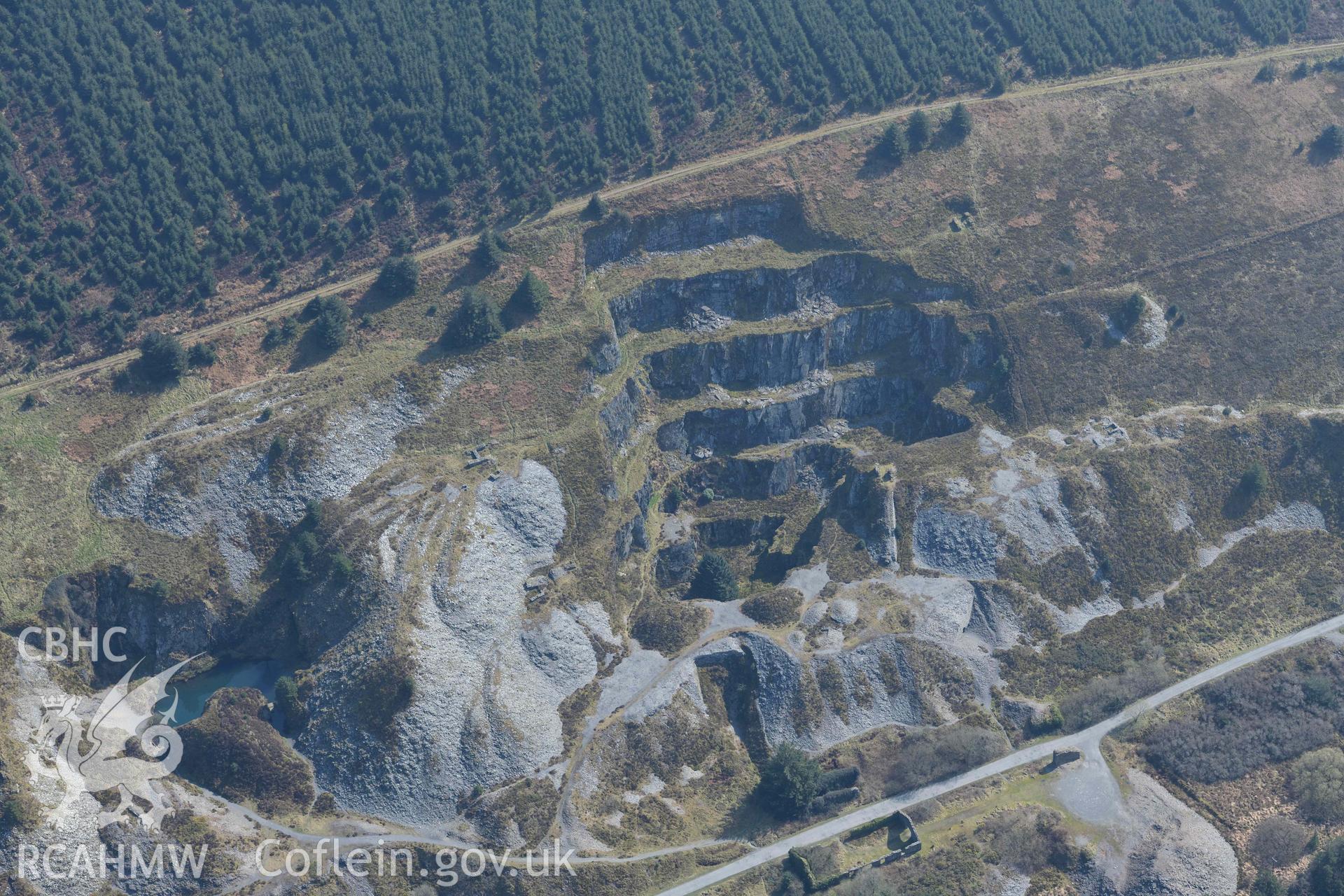 Rosebush Quarry. Oblique aerial photograph taken during the Royal Commission’s programme of archaeological aerial reconnaissance by Toby Driver on 25 March 2022.