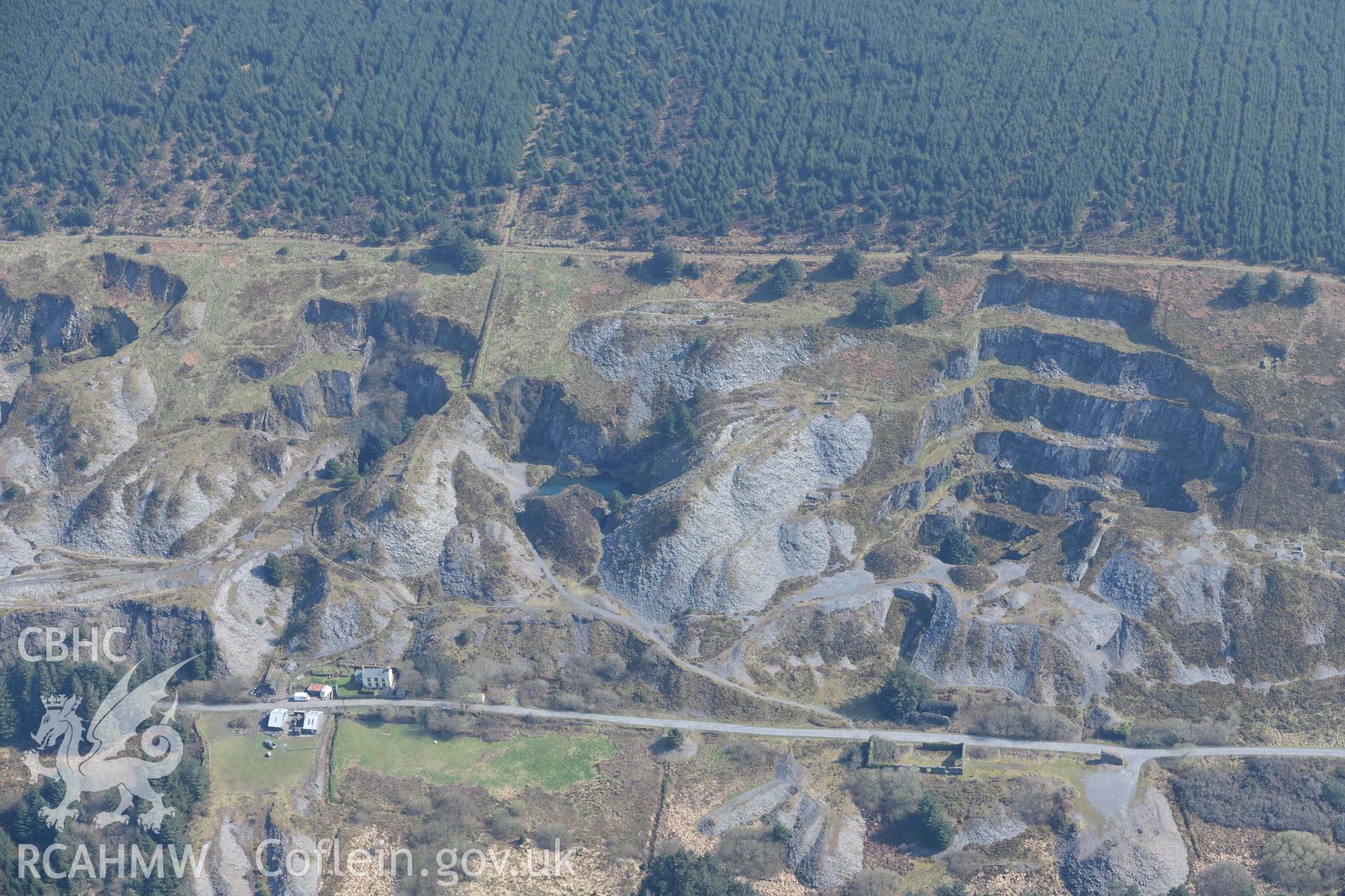 Rosebush Quarry. Oblique aerial photograph taken during the Royal Commission’s programme of archaeological aerial reconnaissance by Toby Driver on 25 March 2022.