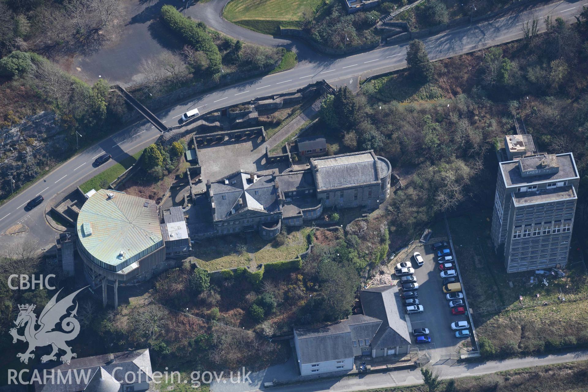 Theatre Ardudwy. Oblique aerial photograph taken during the Royal Commission’s programme of archaeological aerial reconnaissance by Toby Driver on 25 March 2022.