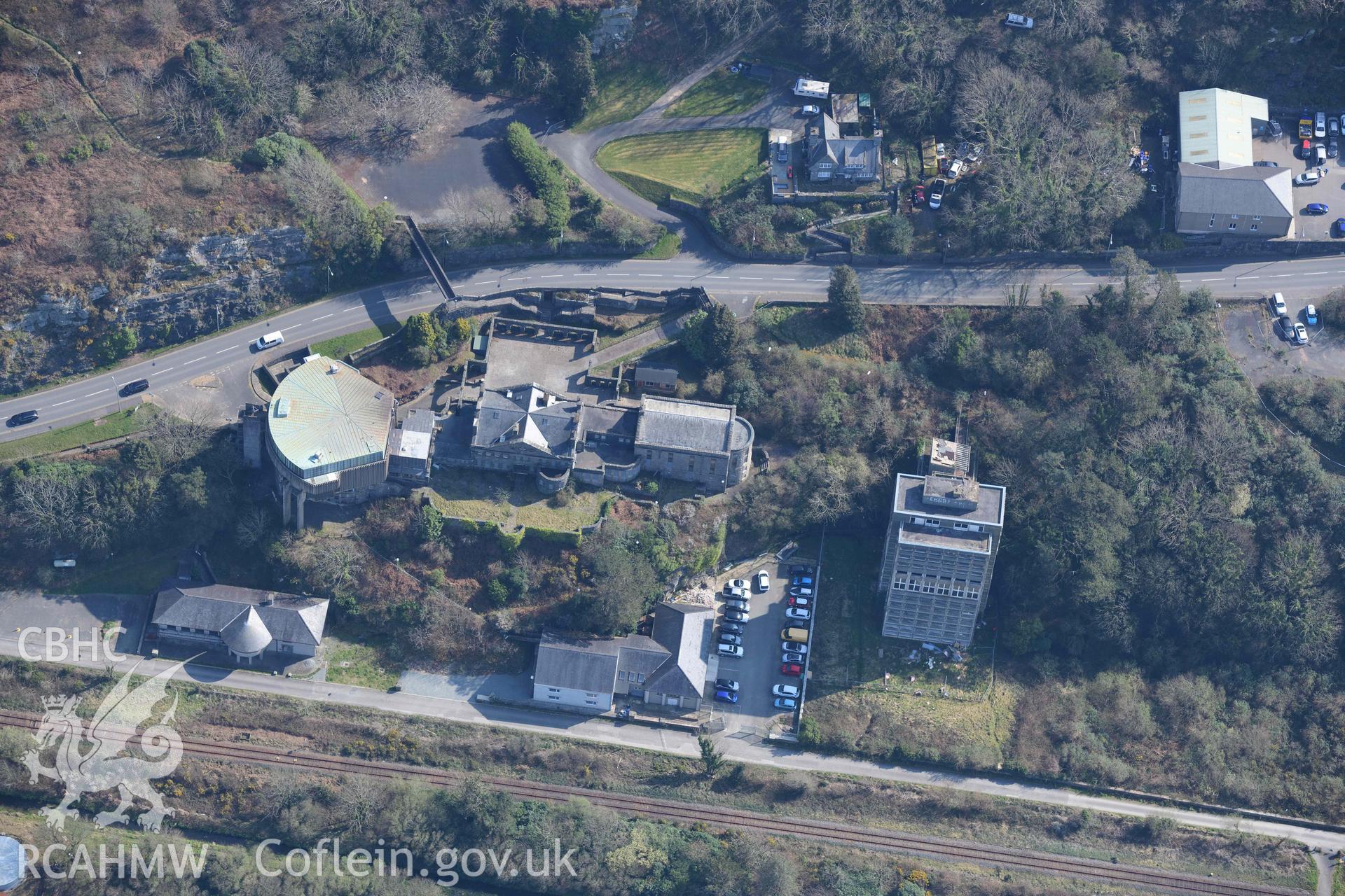 Theatre Ardudwy. Oblique aerial photograph taken during the Royal Commission’s programme of archaeological aerial reconnaissance by Toby Driver on 25 March 2022.