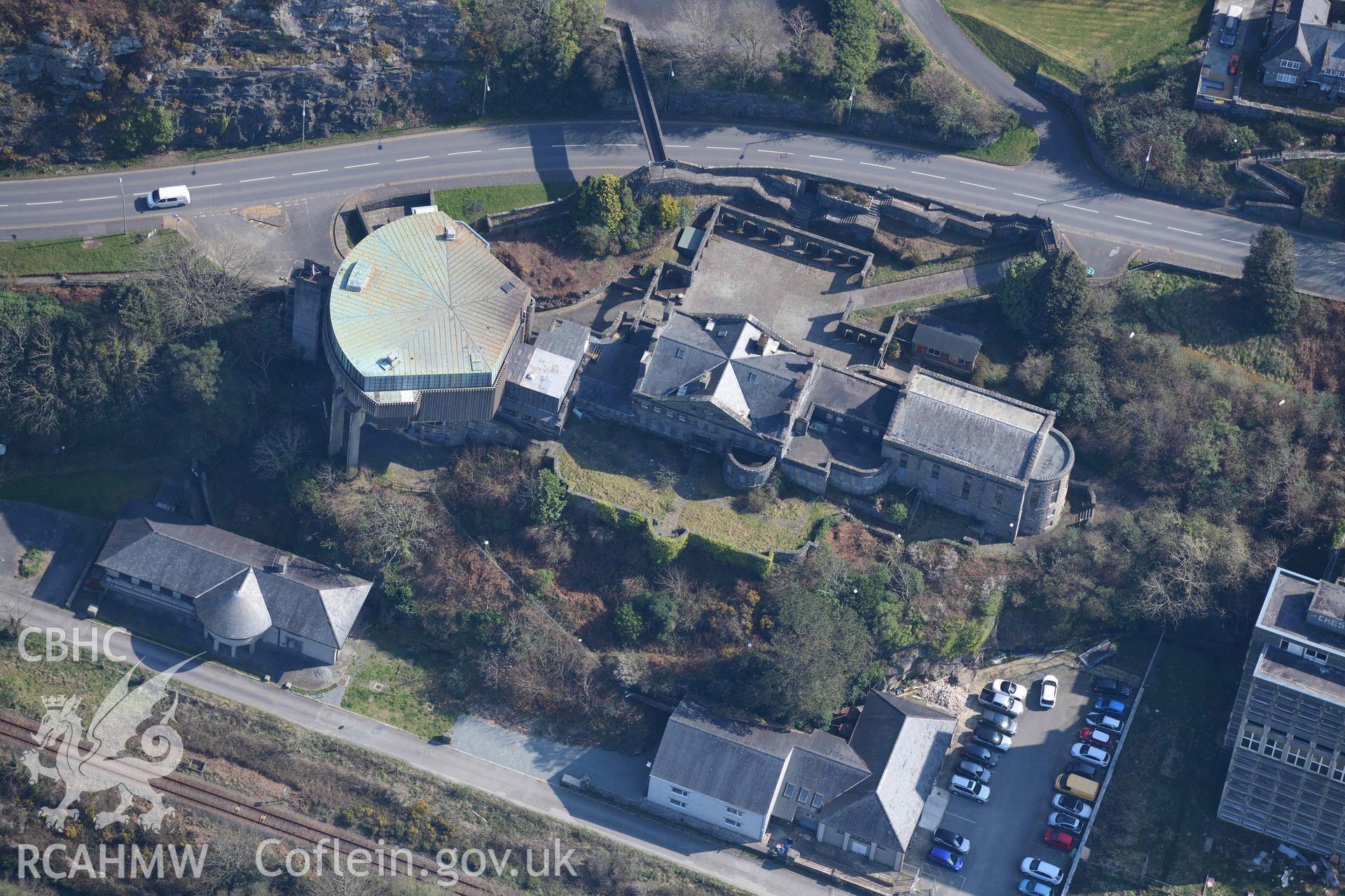 Theatre Ardudwy. Oblique aerial photograph taken during the Royal Commission’s programme of archaeological aerial reconnaissance by Toby Driver on 25 March 2022.