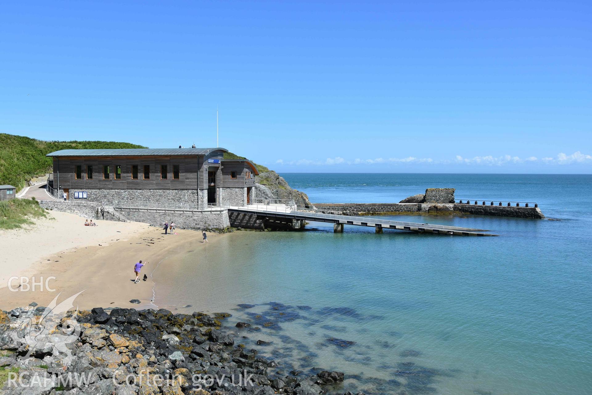 Lifeboat House, Porth Dinllaen. View from the south. Photographed by Louise Barker of RCAHMW, 9th June 2017. Produced with EU funds through the Ireland Wales Co-operation Programme 2014-2023. All material made freely available through the Open Government Licence.