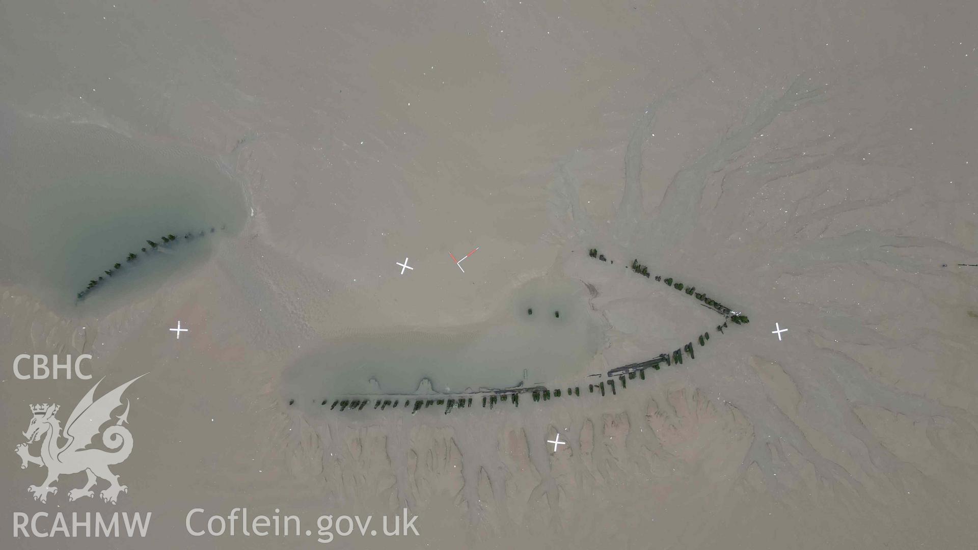 Overhead view of Cefn Sidan wreck 3 during photogrammetry survey on 30 October 2023.