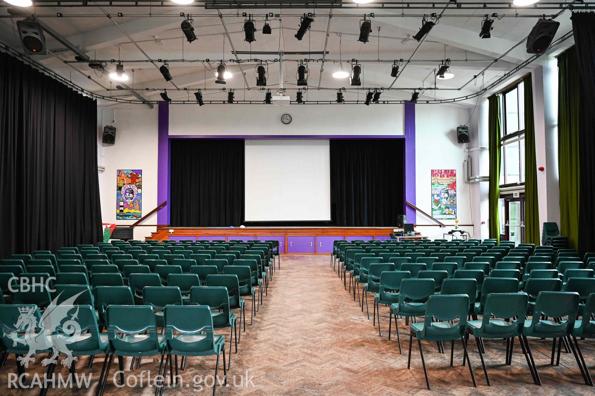 Assembly hall, central view towards front. Ysgol David Hughes