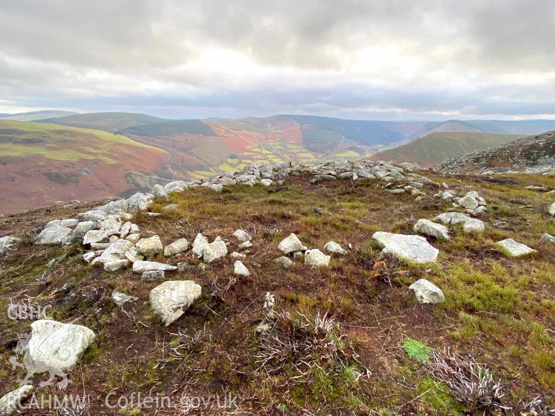 Digital colour photograph showing Craig Rhiwarth hut circles.