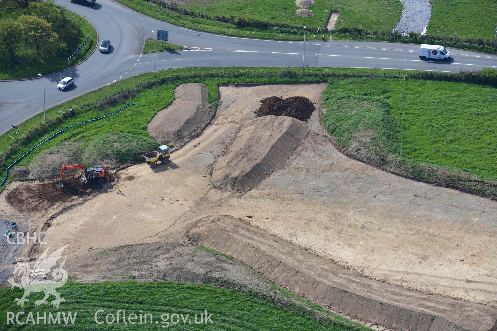 A40 improvement works, Penblewin roundabout. Oblique aerial photograph taken during the Royal Commission's programme of archaeological aerial reconnaissance by Toby Driver on 29 April 2022.