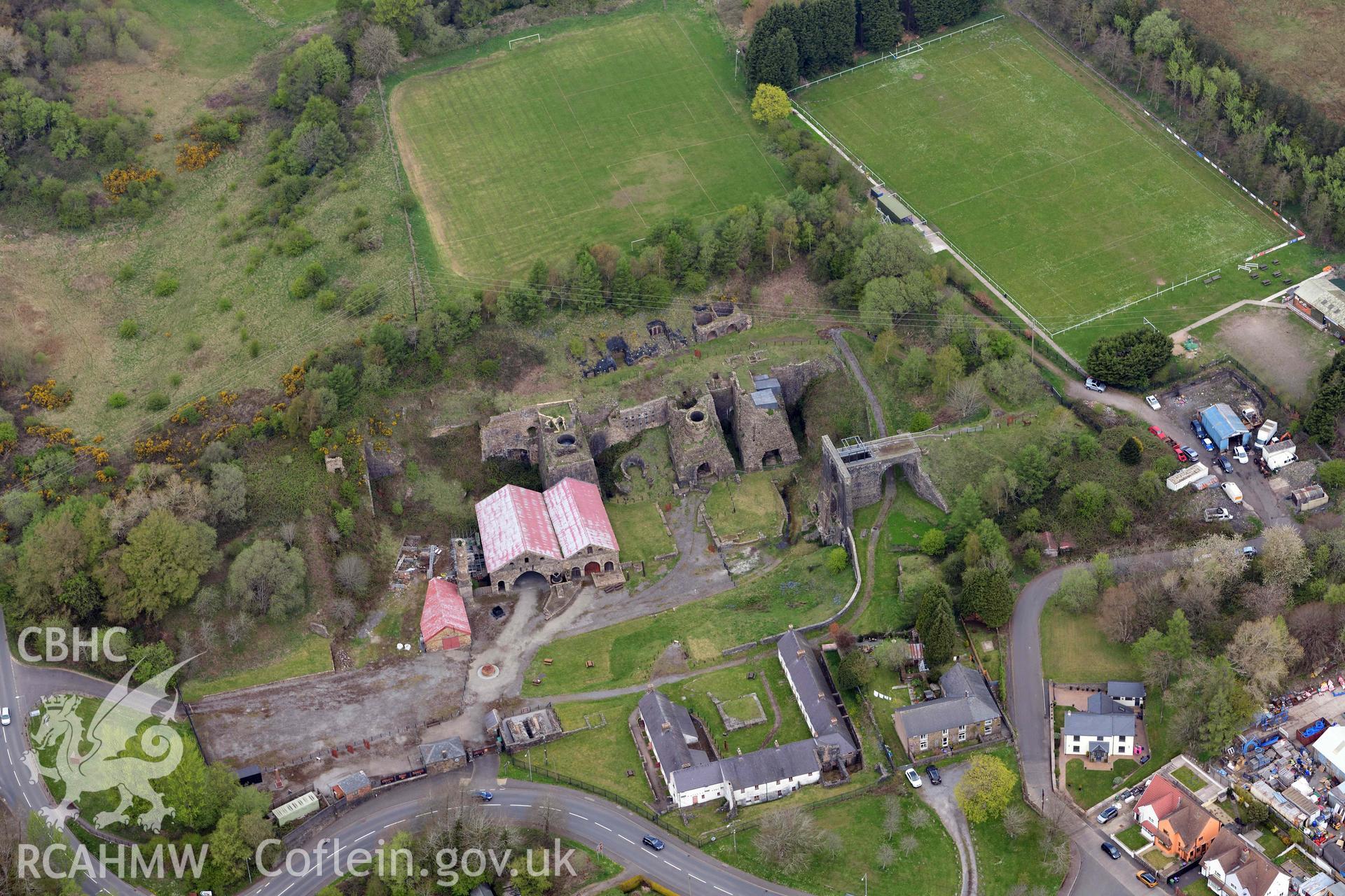 Blaenavon Ironworks. Oblique aerial photograph taken during the Royal Commission's programme of archaeological aerial reconnaissance by Toby Driver on 29 April 2022.