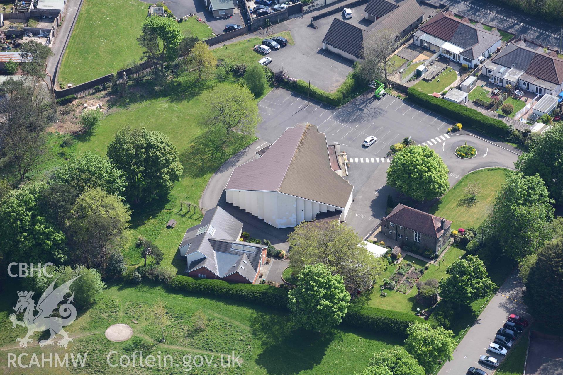 St Helen's Roman Catholic Church, Caerphilly. Oblique aerial photograph taken during the Royal Commission's programme of archaeological aerial reconnaissance by Toby Driver on 29 April 2022.
