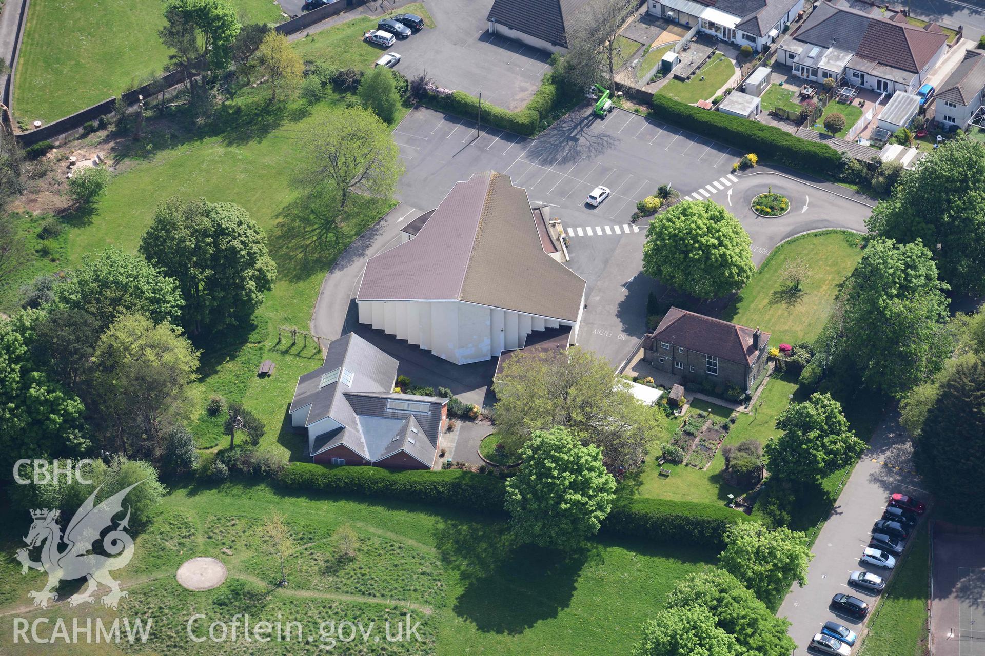 St Helen's Roman Catholic Church, Caerphilly. Oblique aerial photograph taken during the Royal Commission's programme of archaeological aerial reconnaissance by Toby Driver on 29 April 2022.