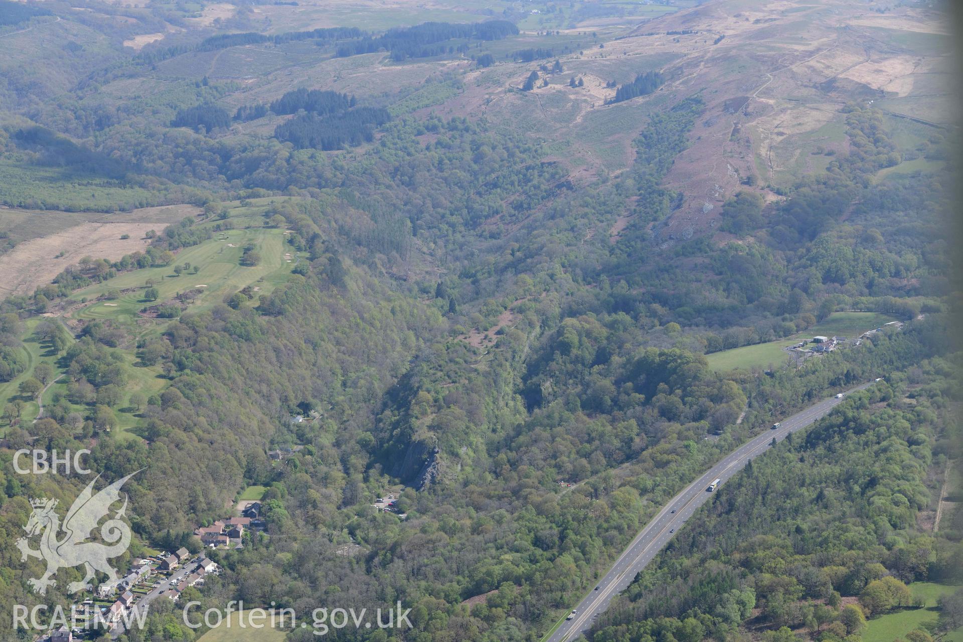 Glyn Neath Black Power Works. Oblique aerial photograph taken during the Royal Commission's programme of archaeological aerial reconnaissance by Toby Driver on 29 April 2022.