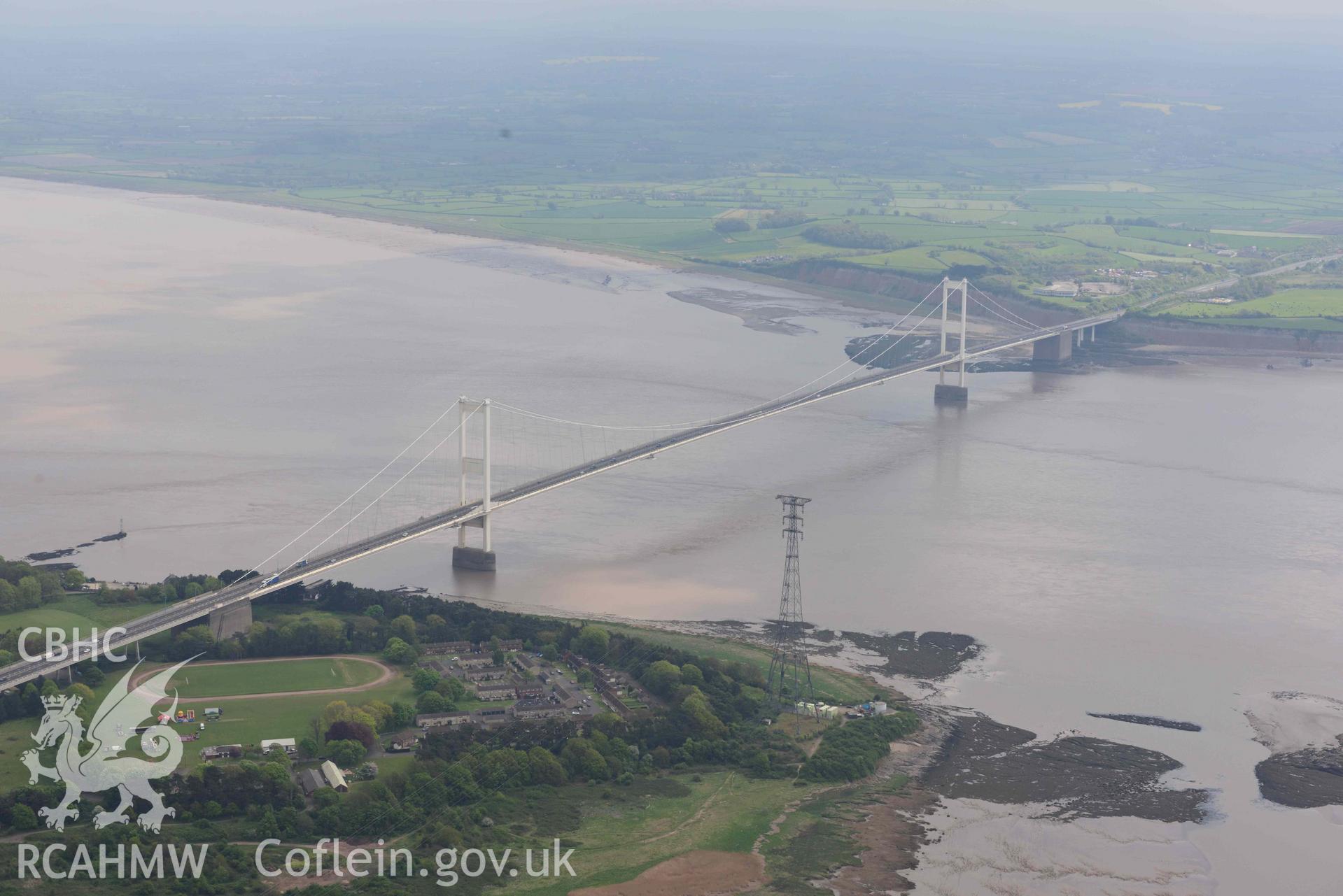 The Severn Bridge. Oblique aerial photograph taken during the Royal Commission's programme of archaeological aerial reconnaissance by Toby Driver on 29 April 2022.